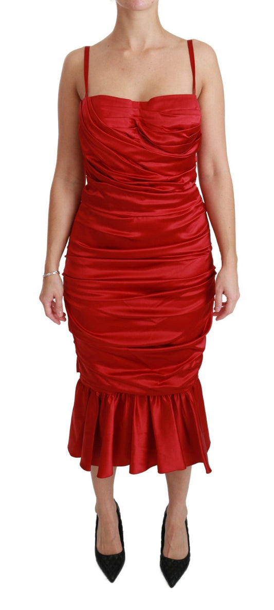 Dolce & Gabbana Exquisite Red Silk Fit and Flare Midi Dress - Arichezz.store