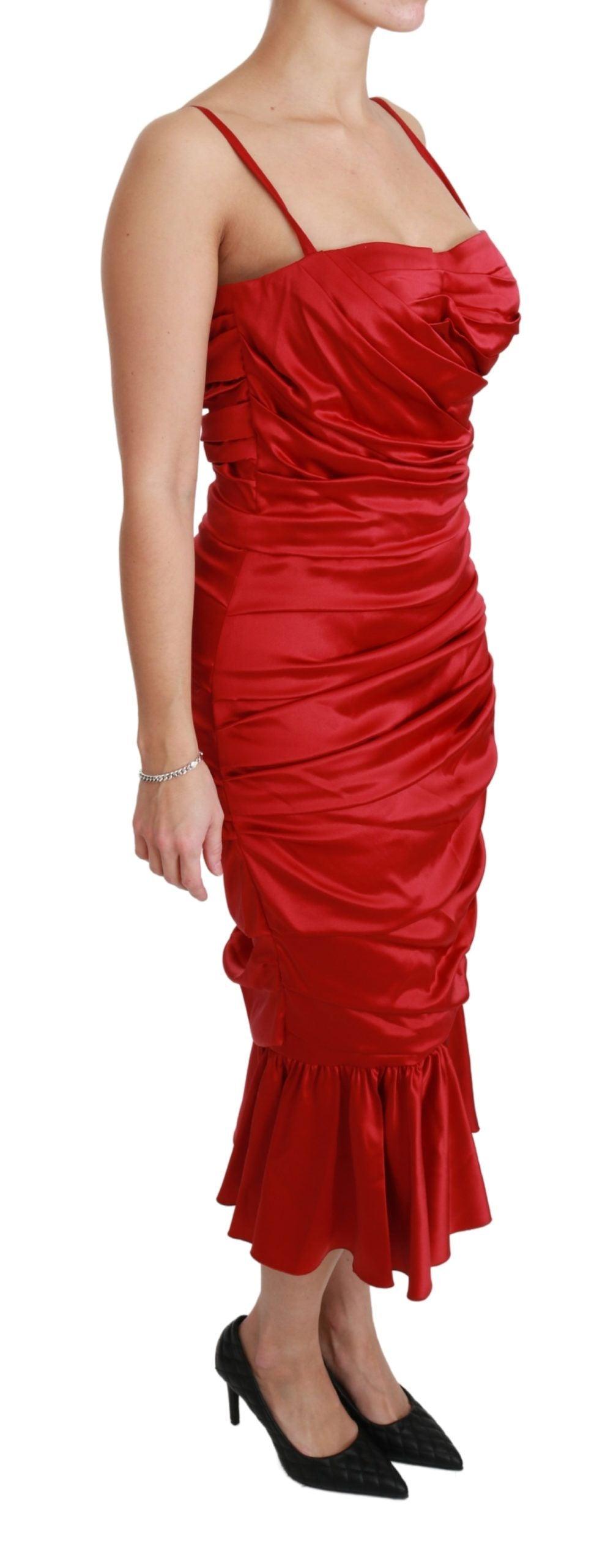 Dolce & Gabbana Exquisite Red Silk Fit and Flare Midi Dress - Arichezz.store