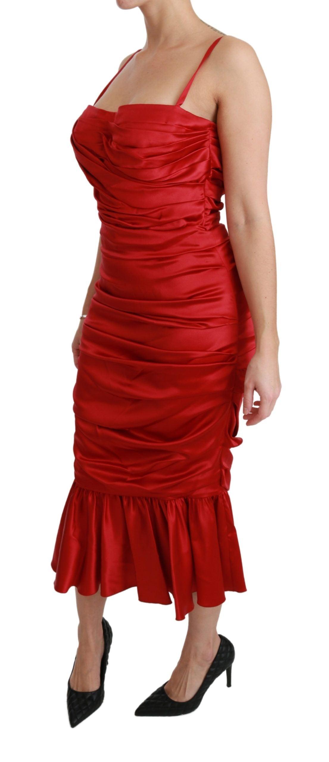 Dolce & Gabbana Exquisite Red Silk Fit and Flare Midi Dress - Arichezz.store