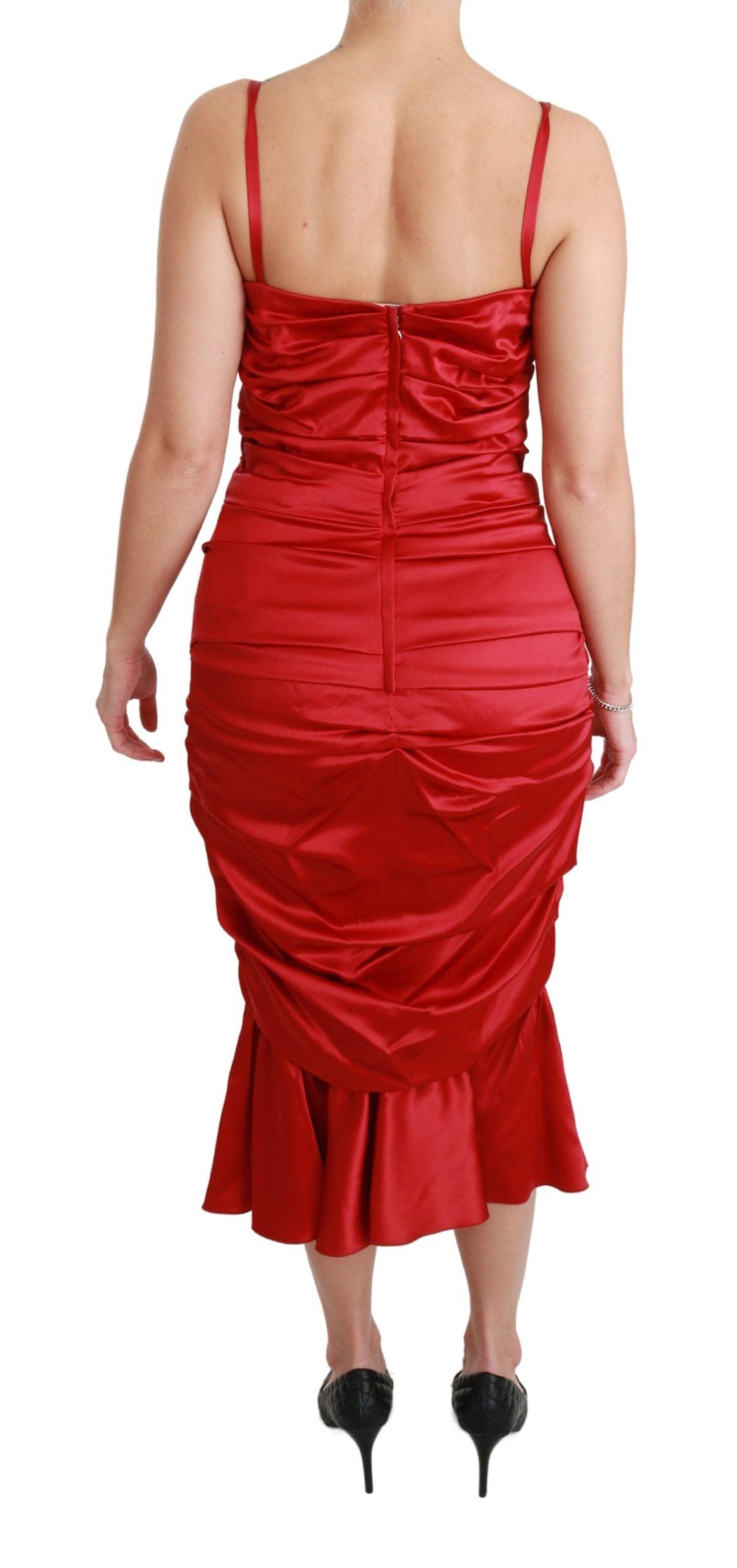 Dolce & Gabbana Exquisite Red Silk Fit and Flare Midi Dress - Arichezz.store