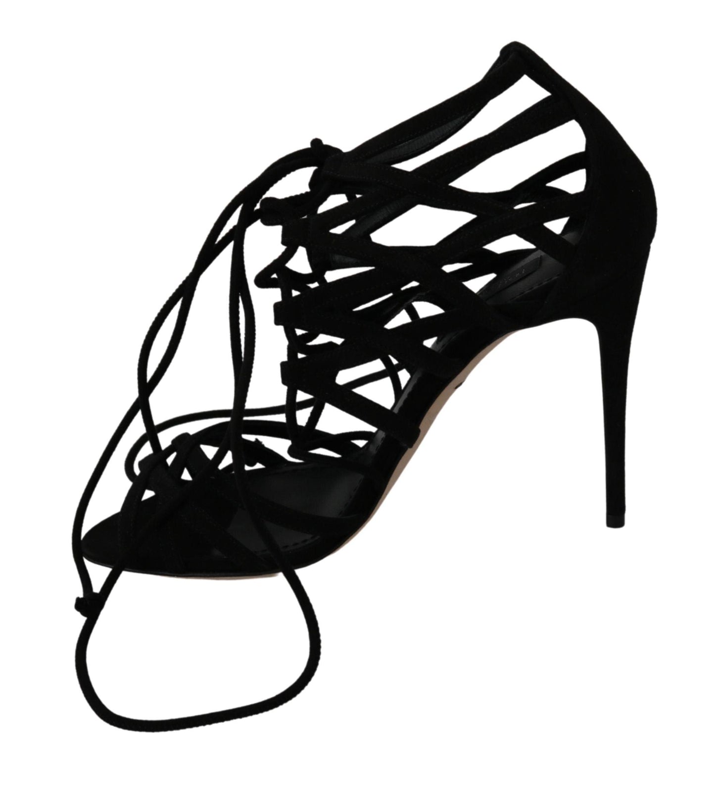 Dolce & Gabbana Elegant Black Suede Stiletto Ankle Strap Sandals - Arichezz.store