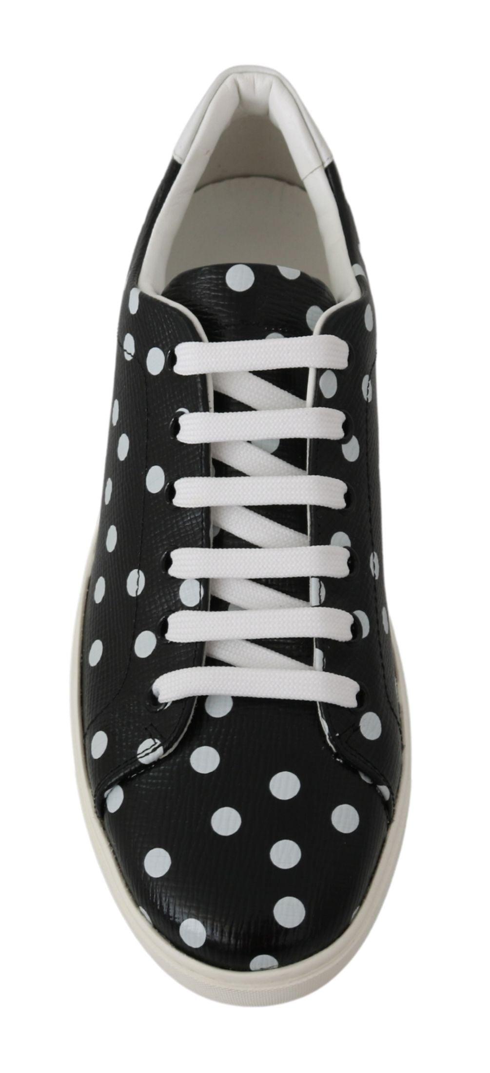 Dolce & Gabbana Black Polka Dotted Leather Sneakers - Arichezz.store