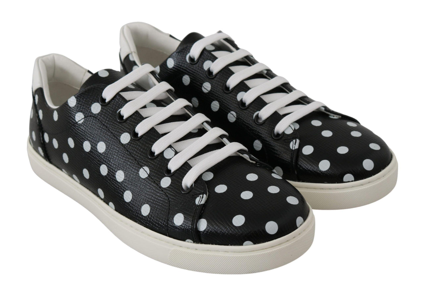 Dolce & Gabbana Black Polka Dotted Leather Sneakers - Arichezz.store