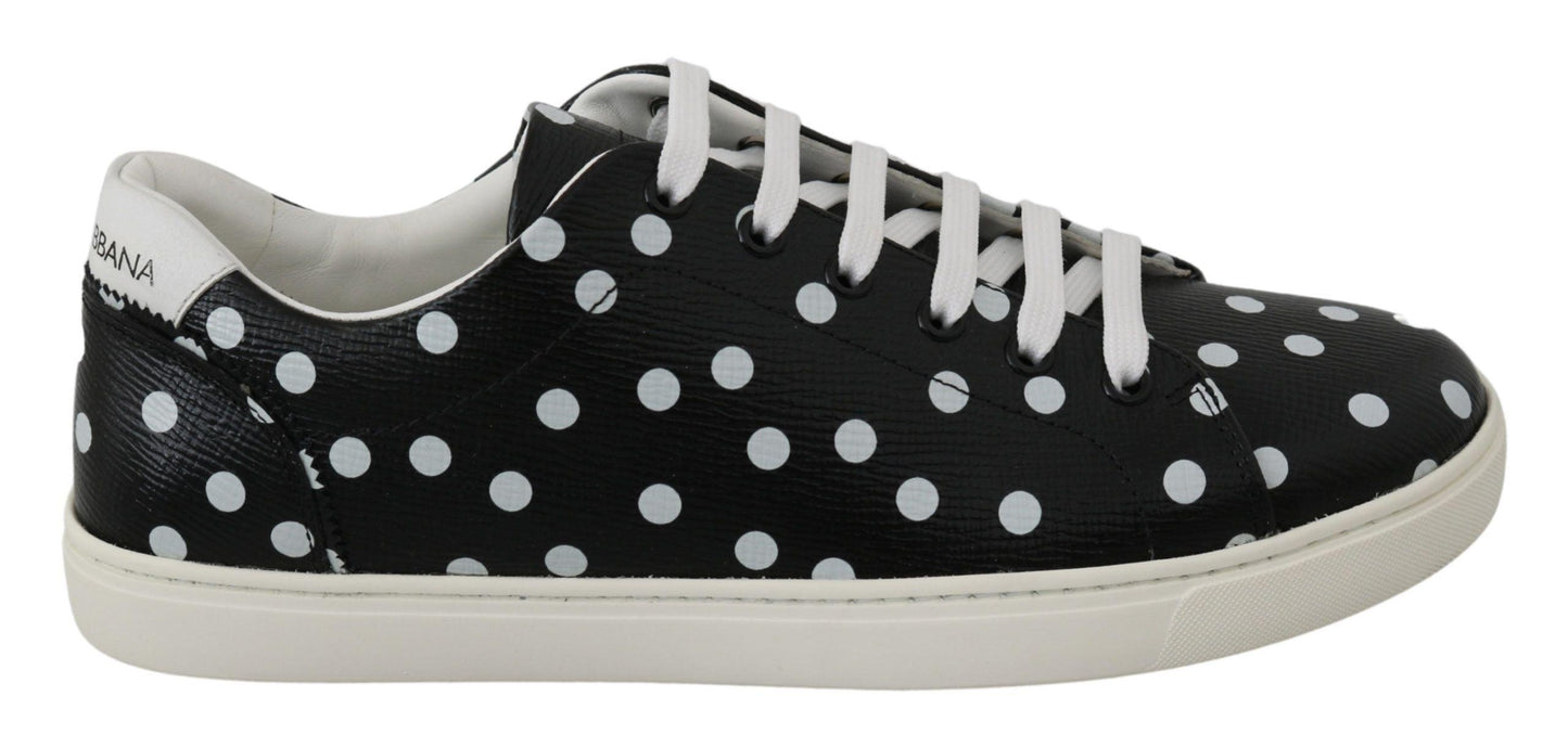 Dolce & Gabbana Black Polka Dotted Leather Sneakers - Arichezz.store