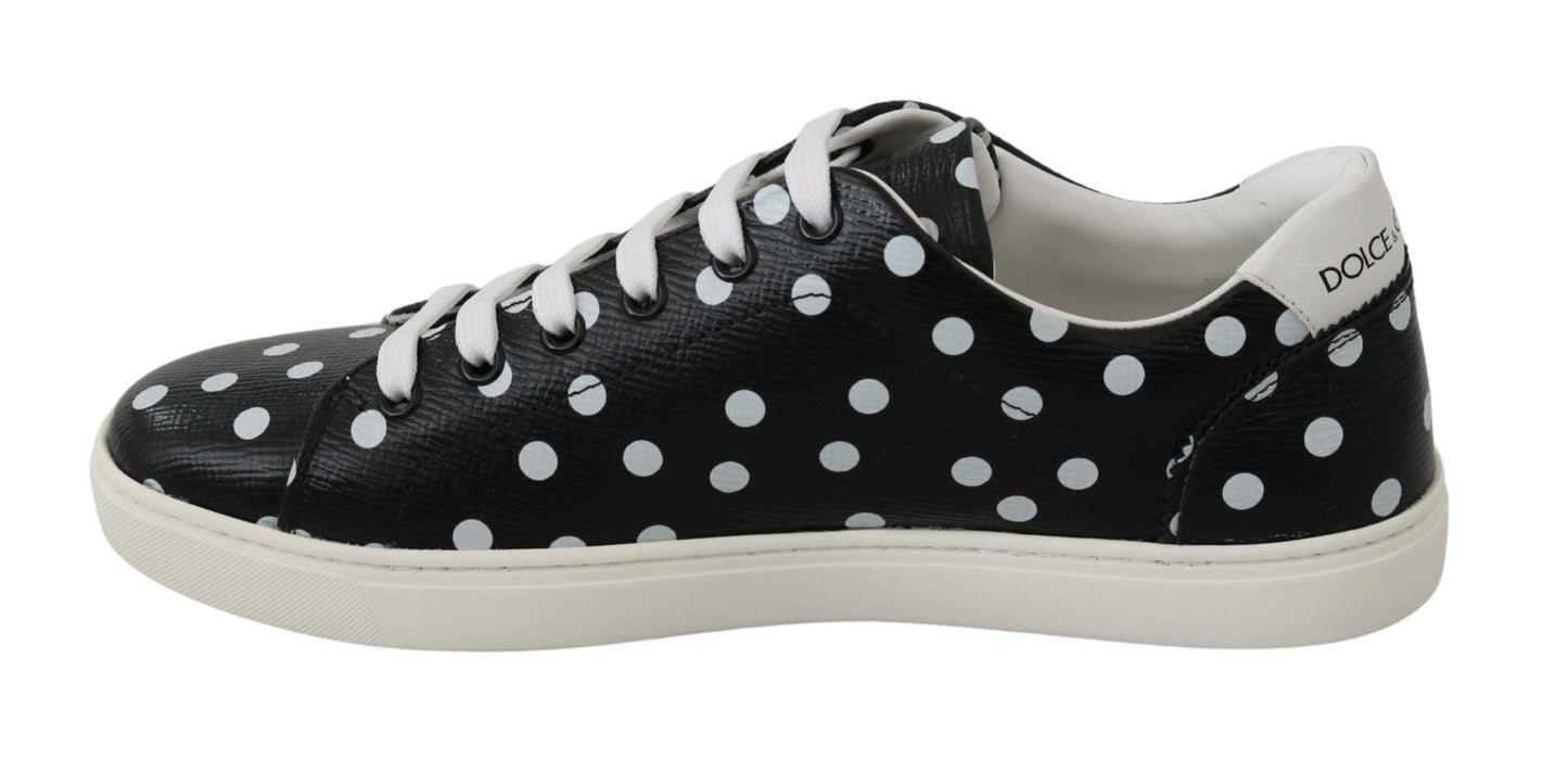 Dolce & Gabbana Black Polka Dotted Leather Sneakers - Arichezz.store