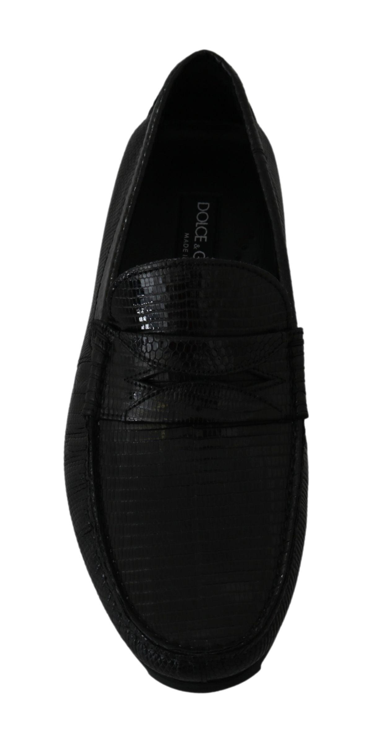 Dolce & Gabbana Exquisite Black Lizard Leather Loafers - Arichezz.store