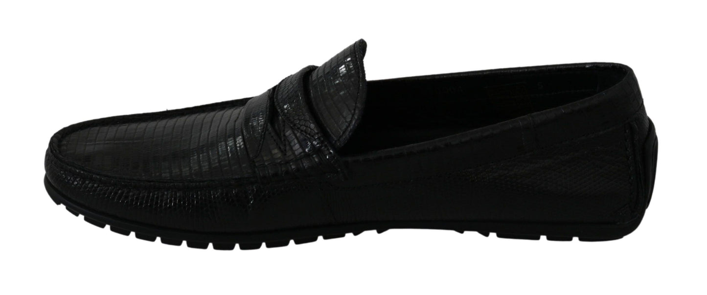 Dolce & Gabbana Exquisite Black Lizard Leather Loafers - Arichezz.store