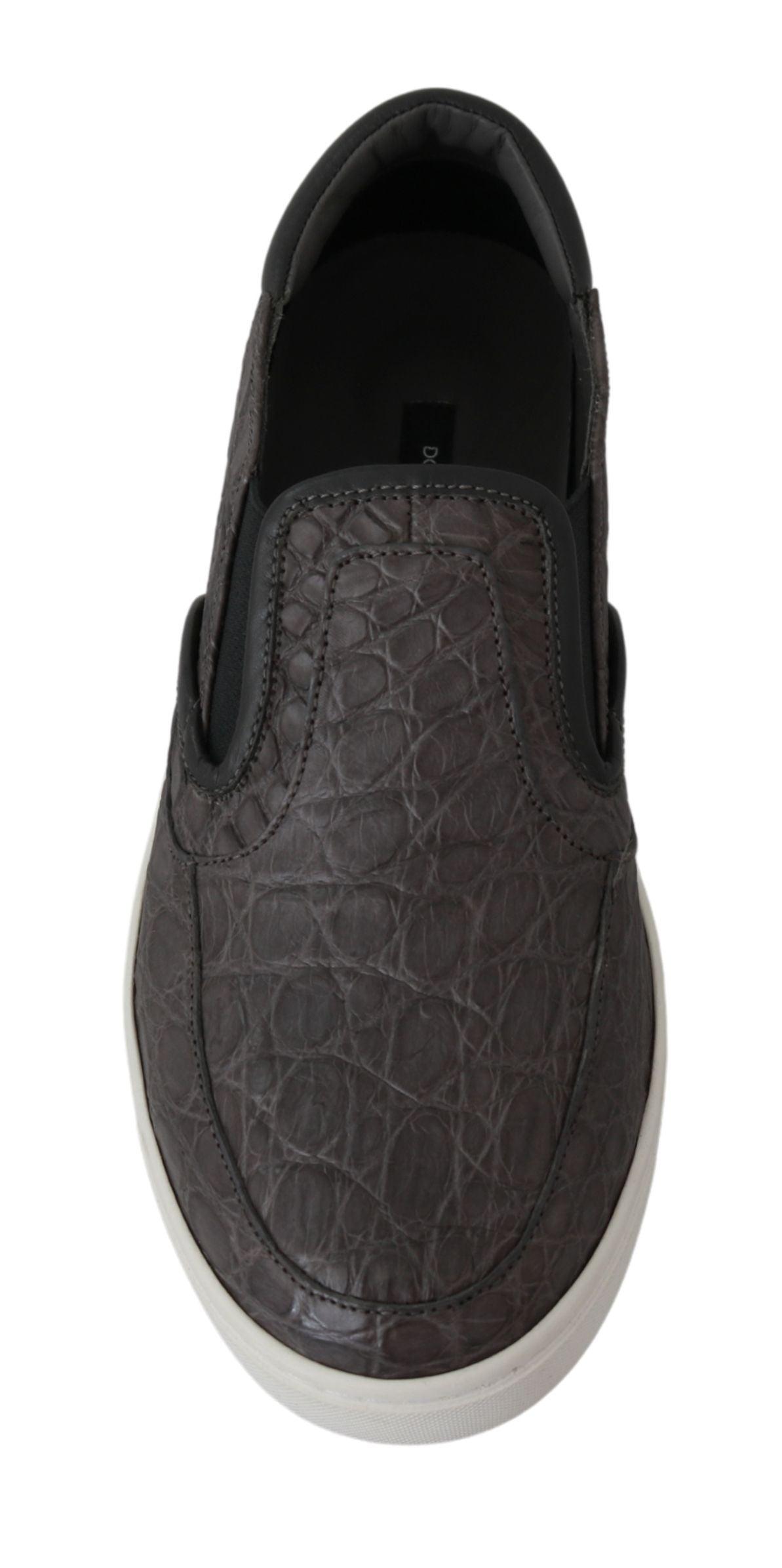 Dolce & Gabbana Elegant Gray Caiman Leather Loafers - Arichezz.store