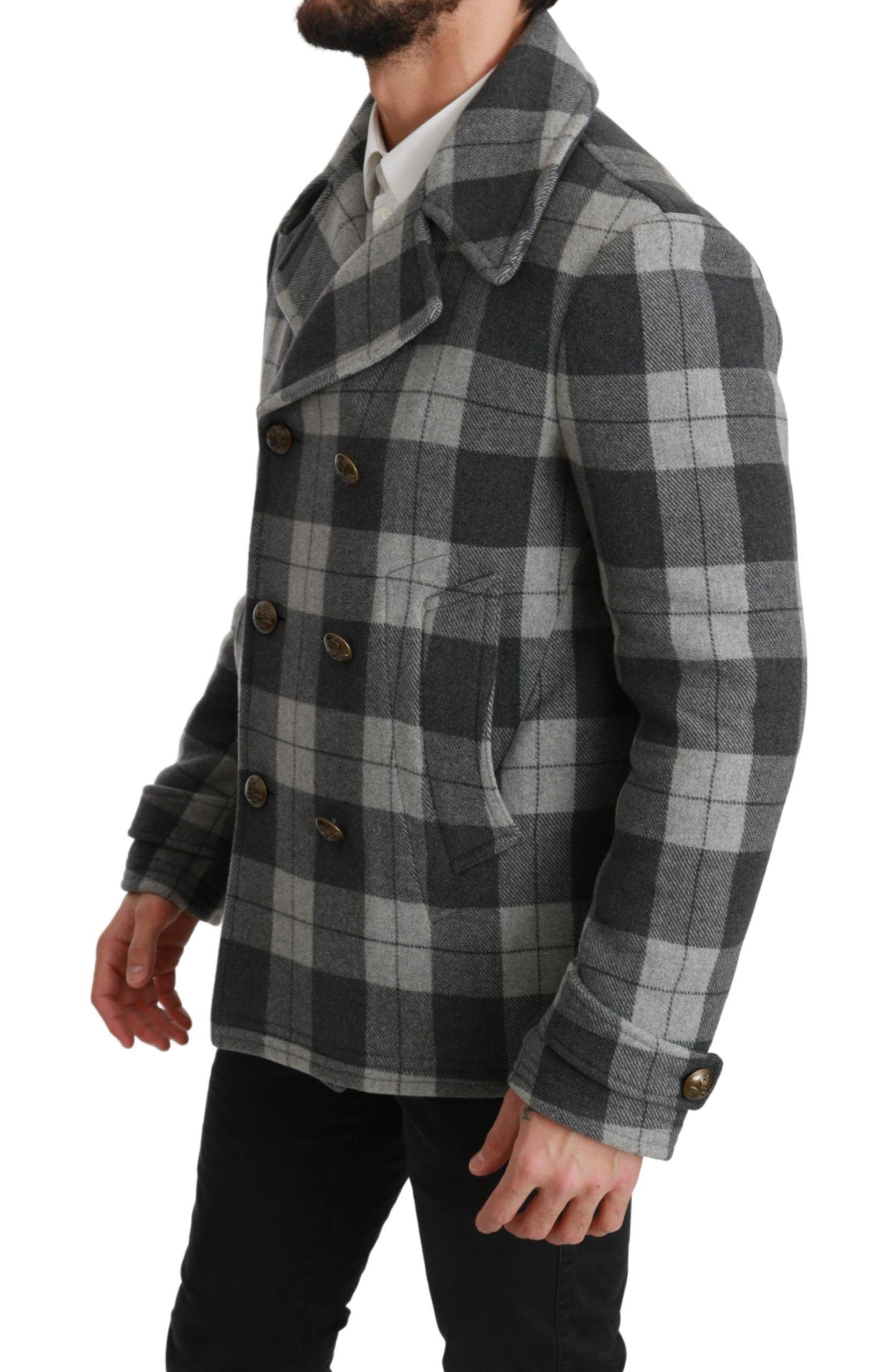 Dolce & Gabbana Elegant Gray Check Double Breasted Coat - Arichezz.store