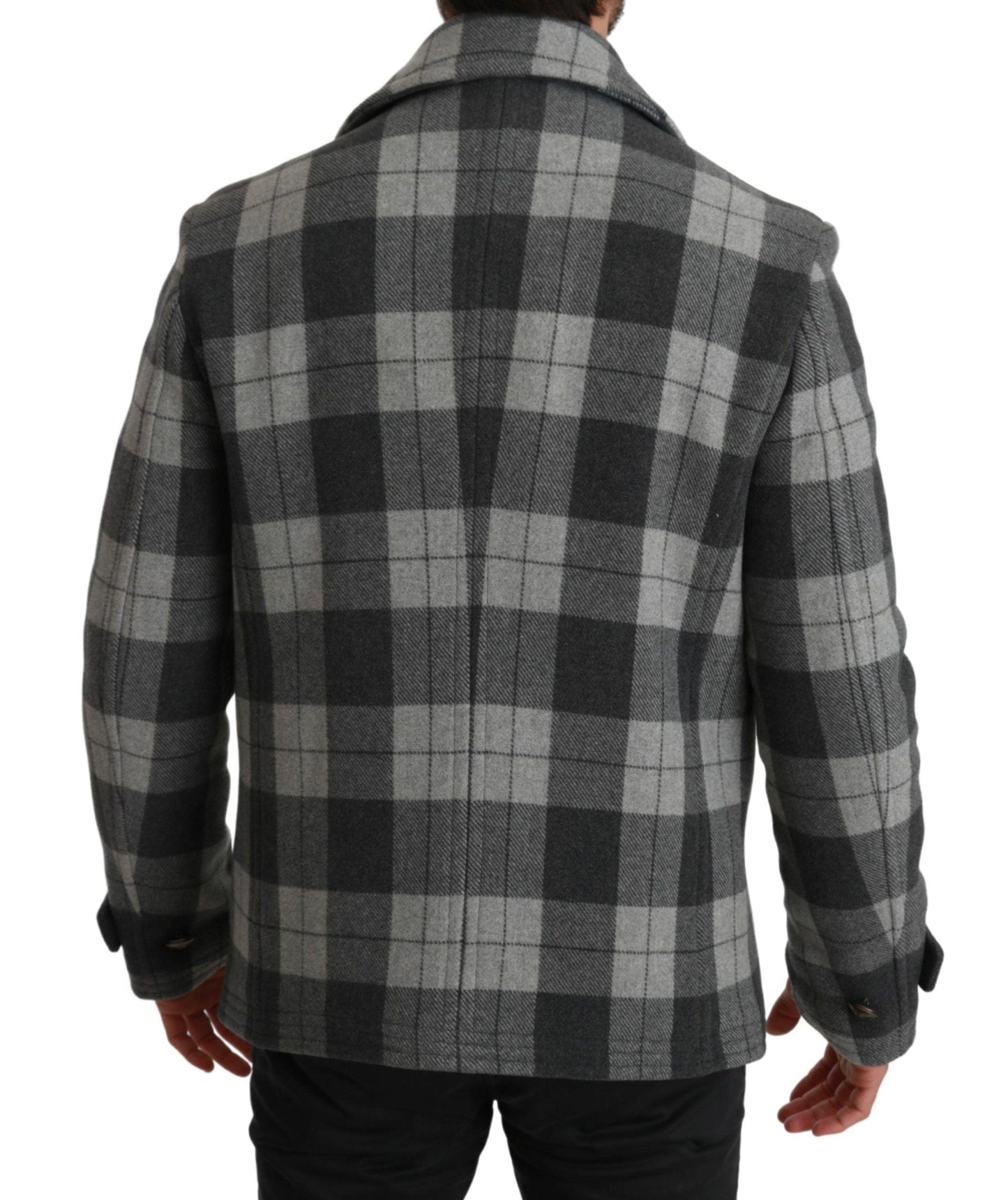 Dolce & Gabbana Elegant Gray Check Double Breasted Coat - Arichezz.store