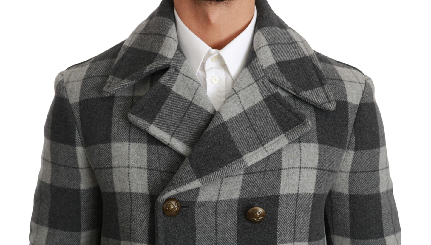 Dolce & Gabbana Elegant Gray Check Double Breasted Coat - Arichezz.store