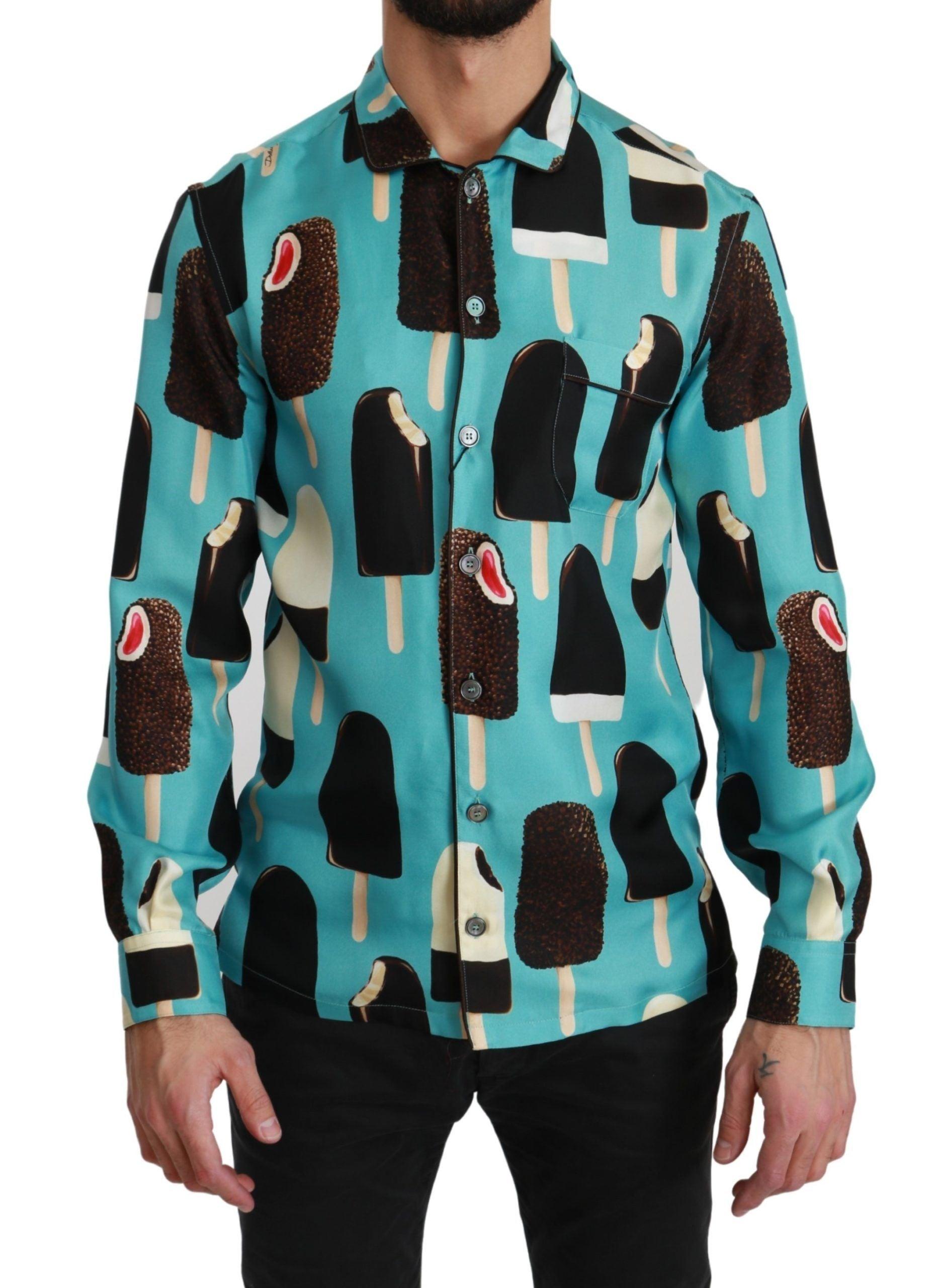 Dolce & Gabbana Exclusive Silk Blend Ice-Cream Print Shirt - Arichezz.store