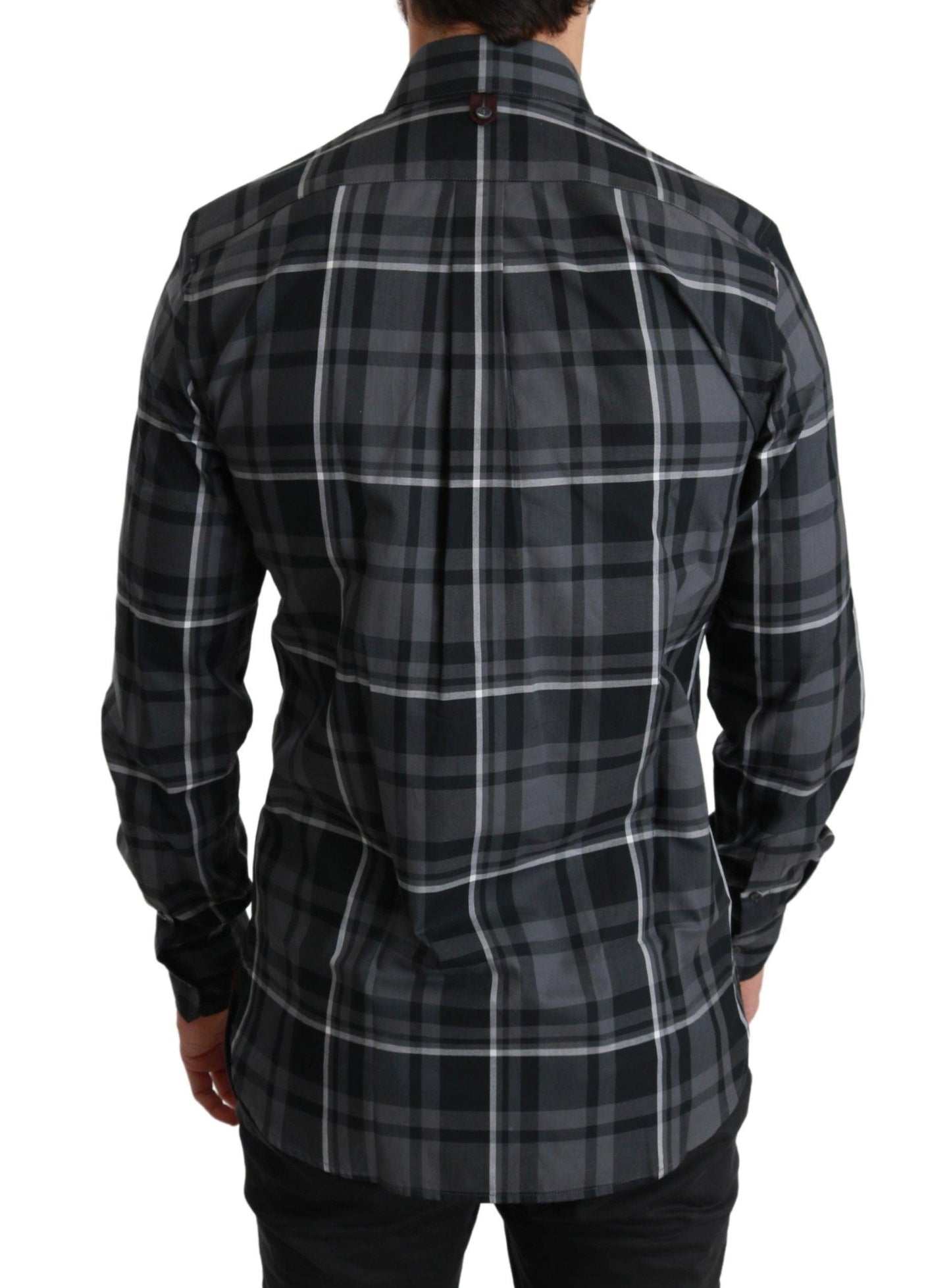 Dolce & Gabbana Elegant Gray Checkered Martini Dress Shirt - Arichezz.store