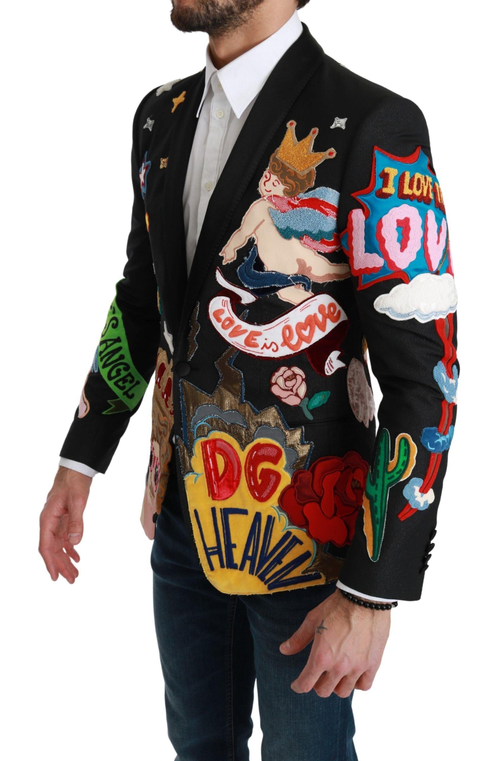 Dolce & Gabbana Chic Black Multicolor Motif Slim Fit Blazer - Arichezz.store