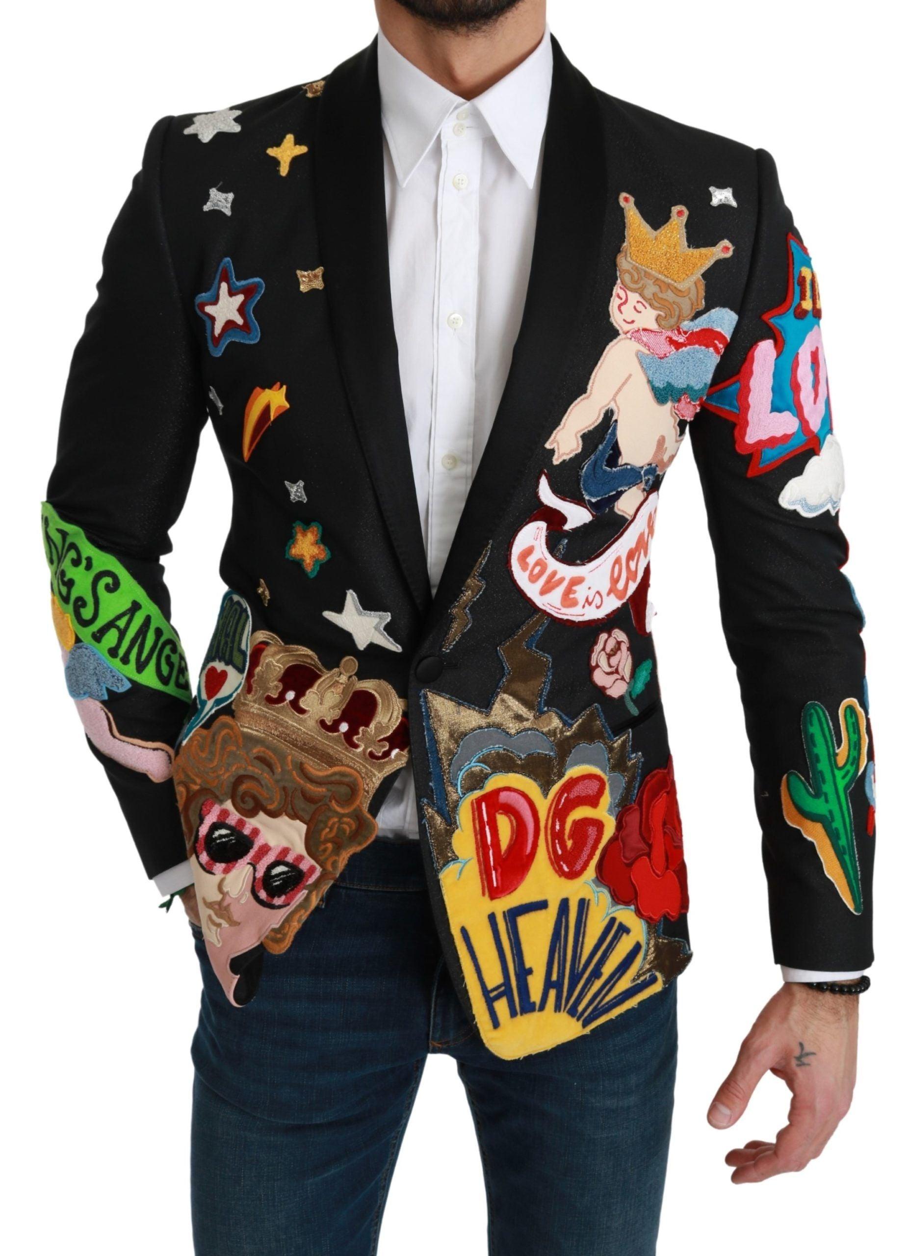 Dolce & Gabbana Chic Black Multicolor Motif Slim Fit Blazer - Arichezz.store