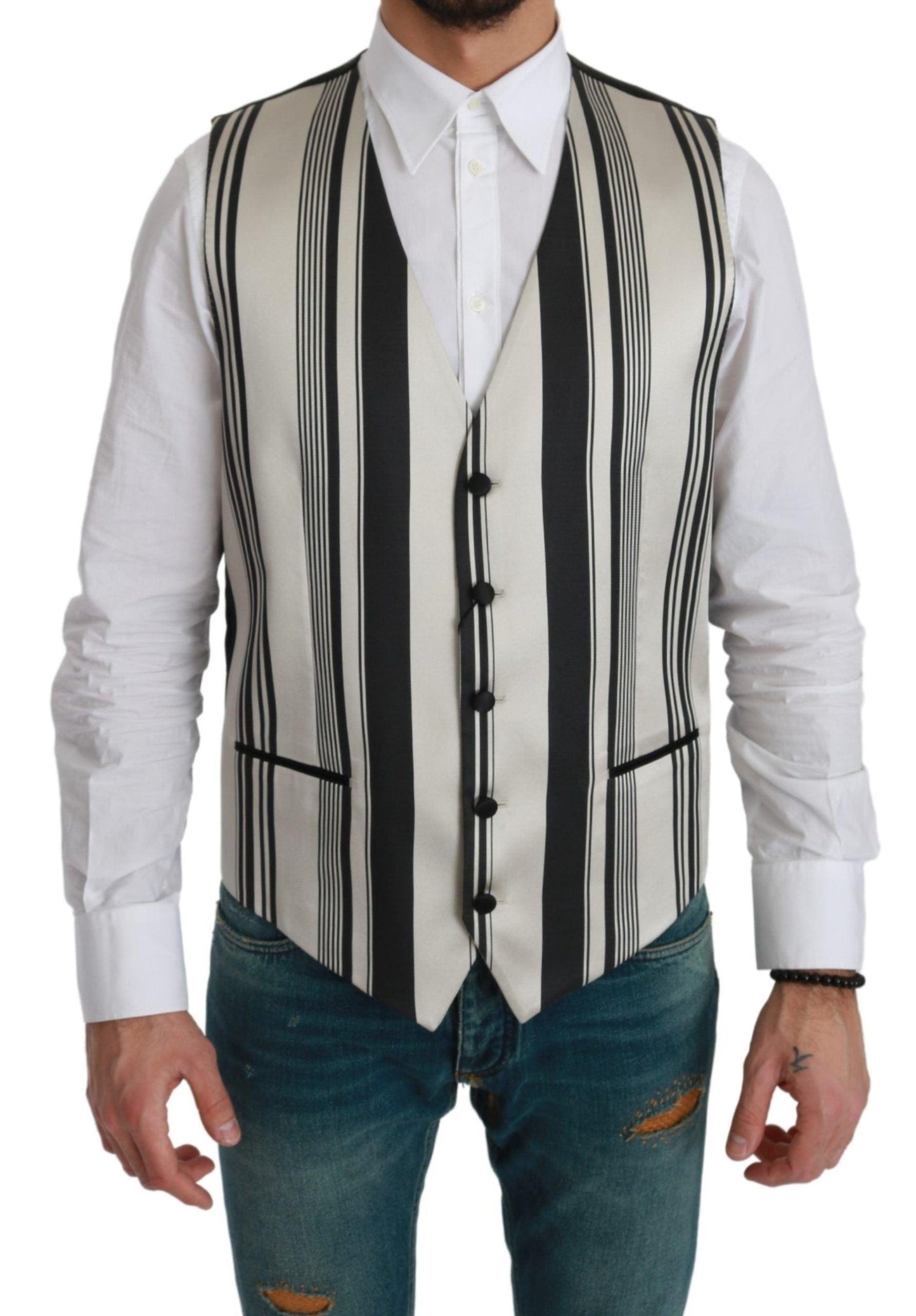 Dolce & Gabbana Stripe Cotton Silk Dress Vest - Arichezz.store