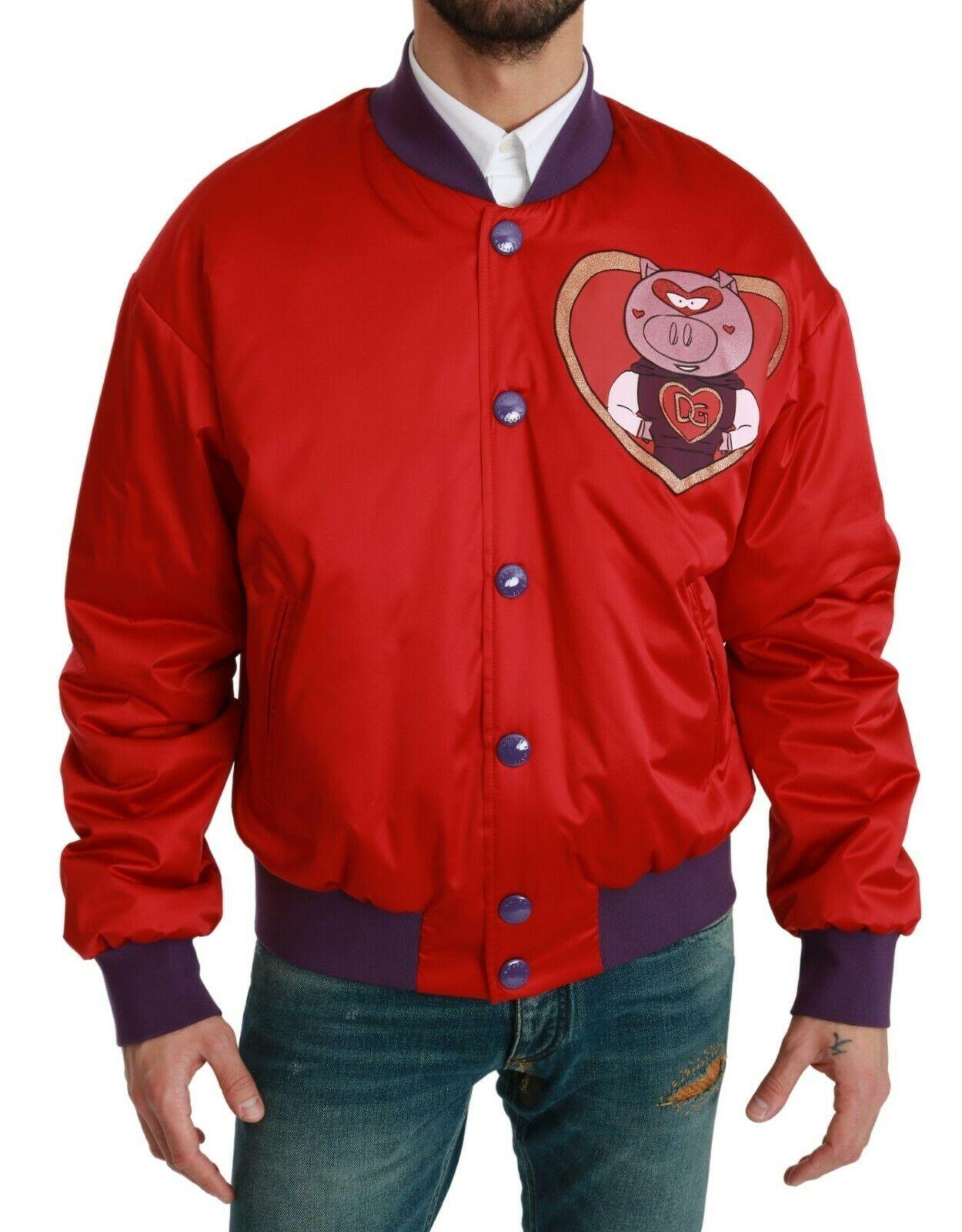 Dolce & Gabbana Vibrant Red Bomber Jacket with Multicolor Motif - Arichezz.store