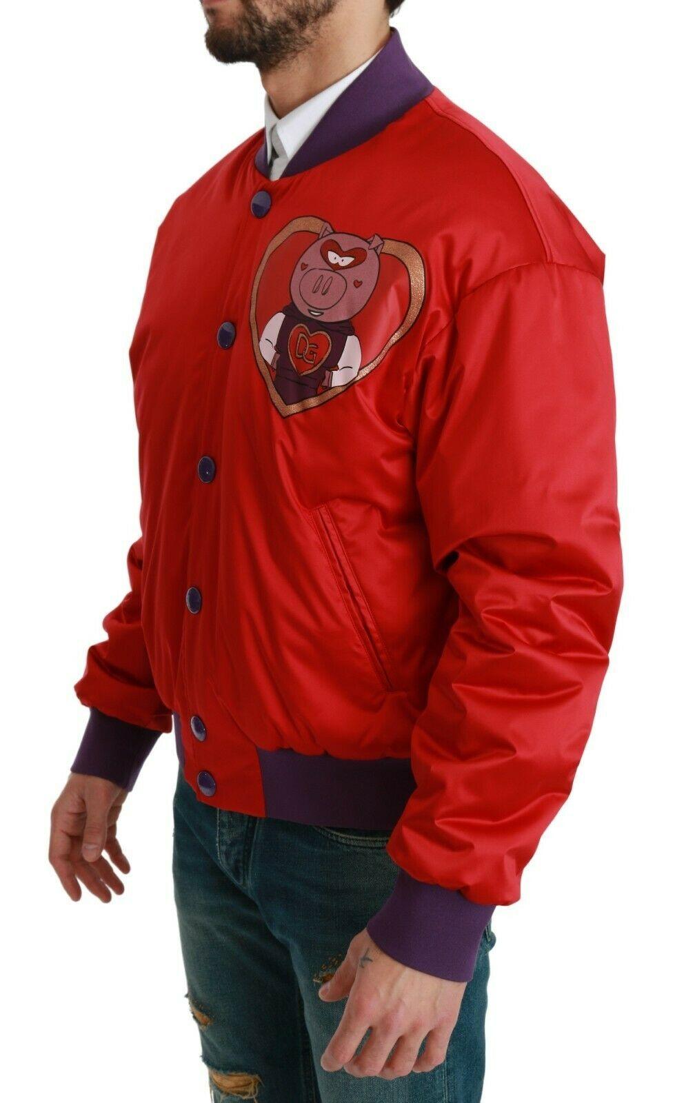 Dolce & Gabbana Vibrant Red Bomber Jacket with Multicolor Motif - Arichezz.store