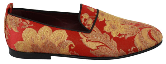 Dolce & Gabbana Rose Gold Brocade Loafers Slide Flats - Arichezz.store