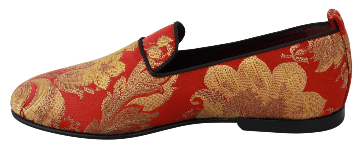 Dolce & Gabbana Rose Gold Brocade Loafers Slide Flats - Arichezz.store