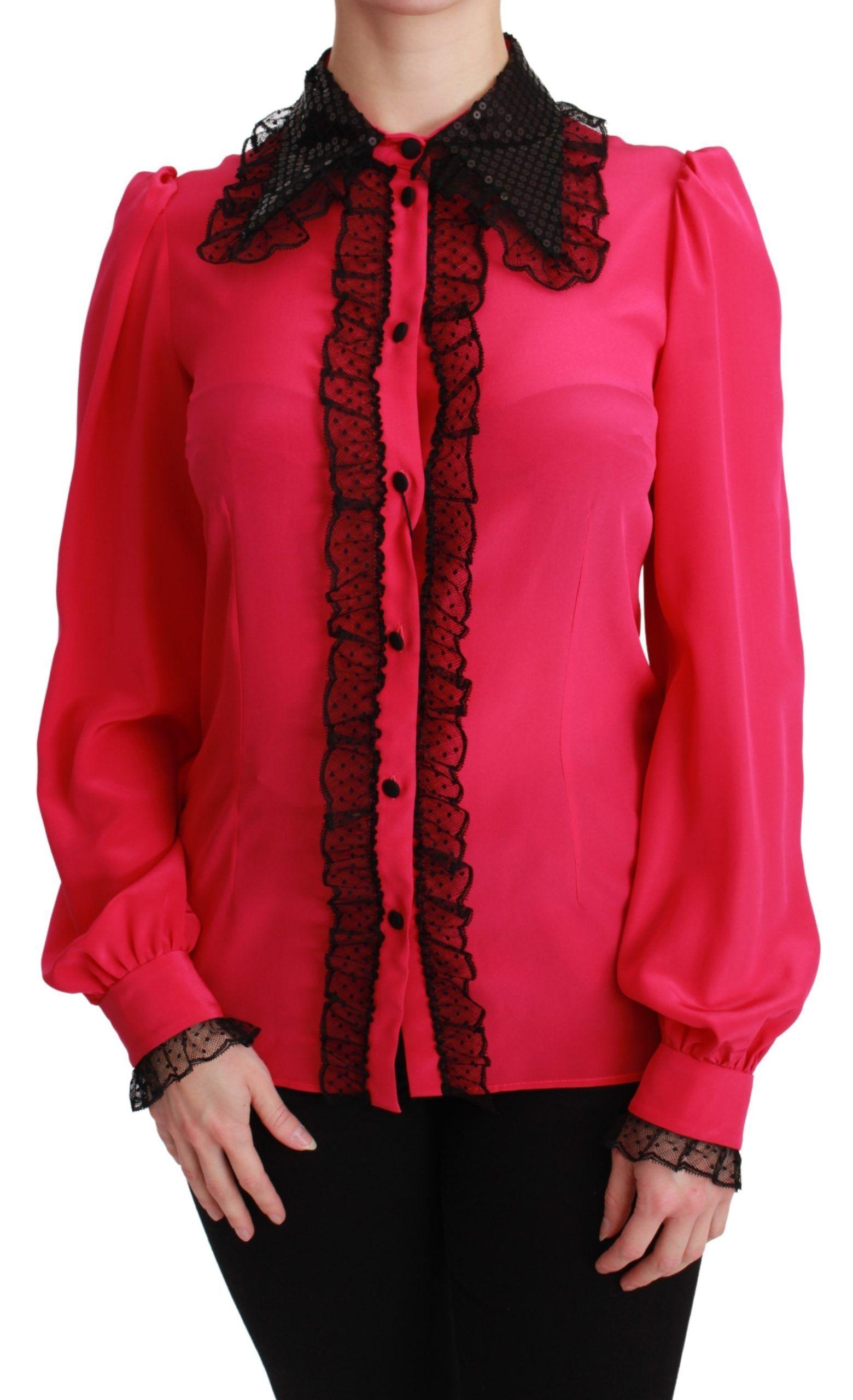 Dolce & Gabbana Silk Blend Lace Detail Blouse in Pink - Arichezz.store