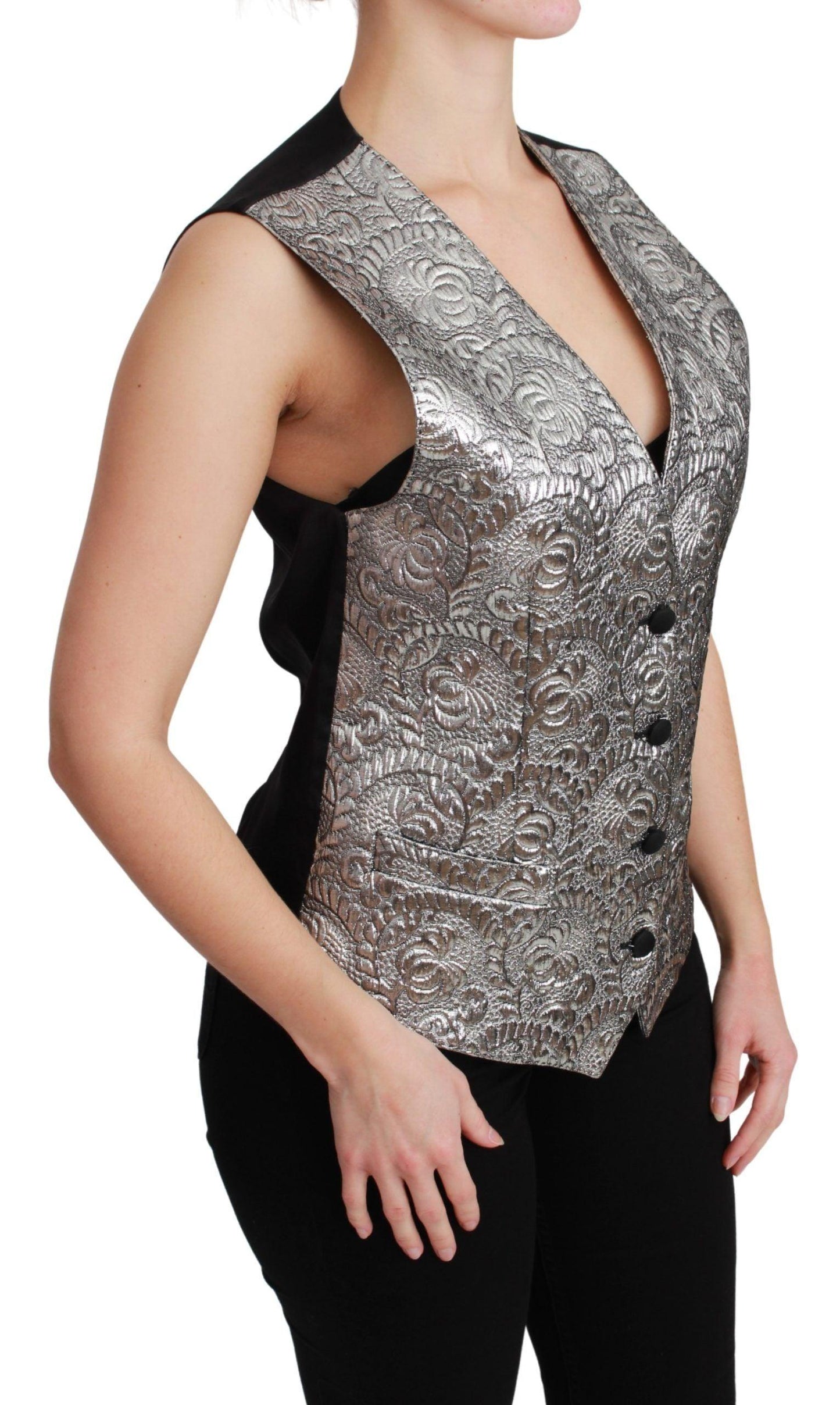 Dolce & Gabbana Silver Sleeveless Brocade Waistcoat - Arichezz.store