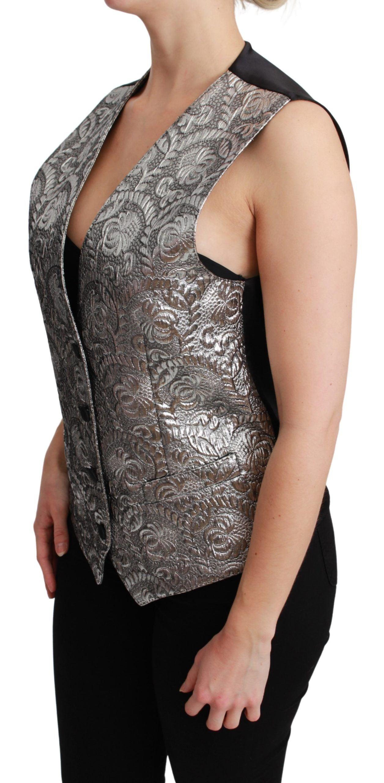 Dolce & Gabbana Silver Sleeveless Brocade Waistcoat - Arichezz.store