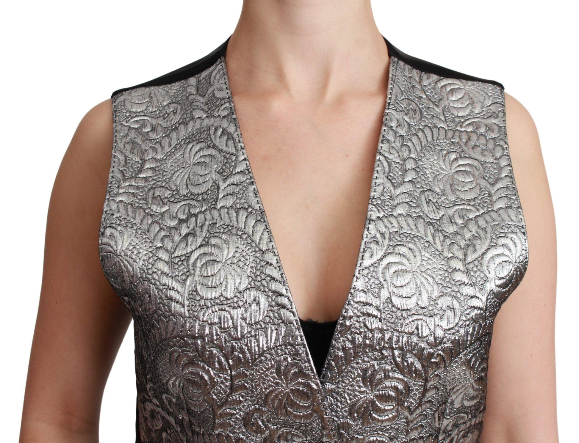 Dolce & Gabbana Silver Sleeveless Brocade Waistcoat - Arichezz.store