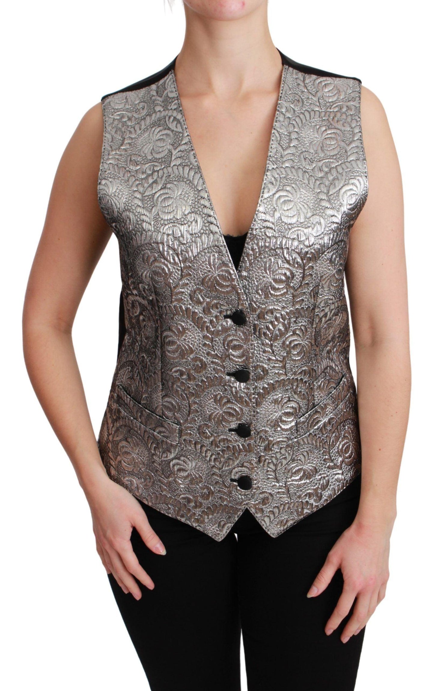 Dolce & Gabbana Silver Sleeveless Brocade Waistcoat - Arichezz.store