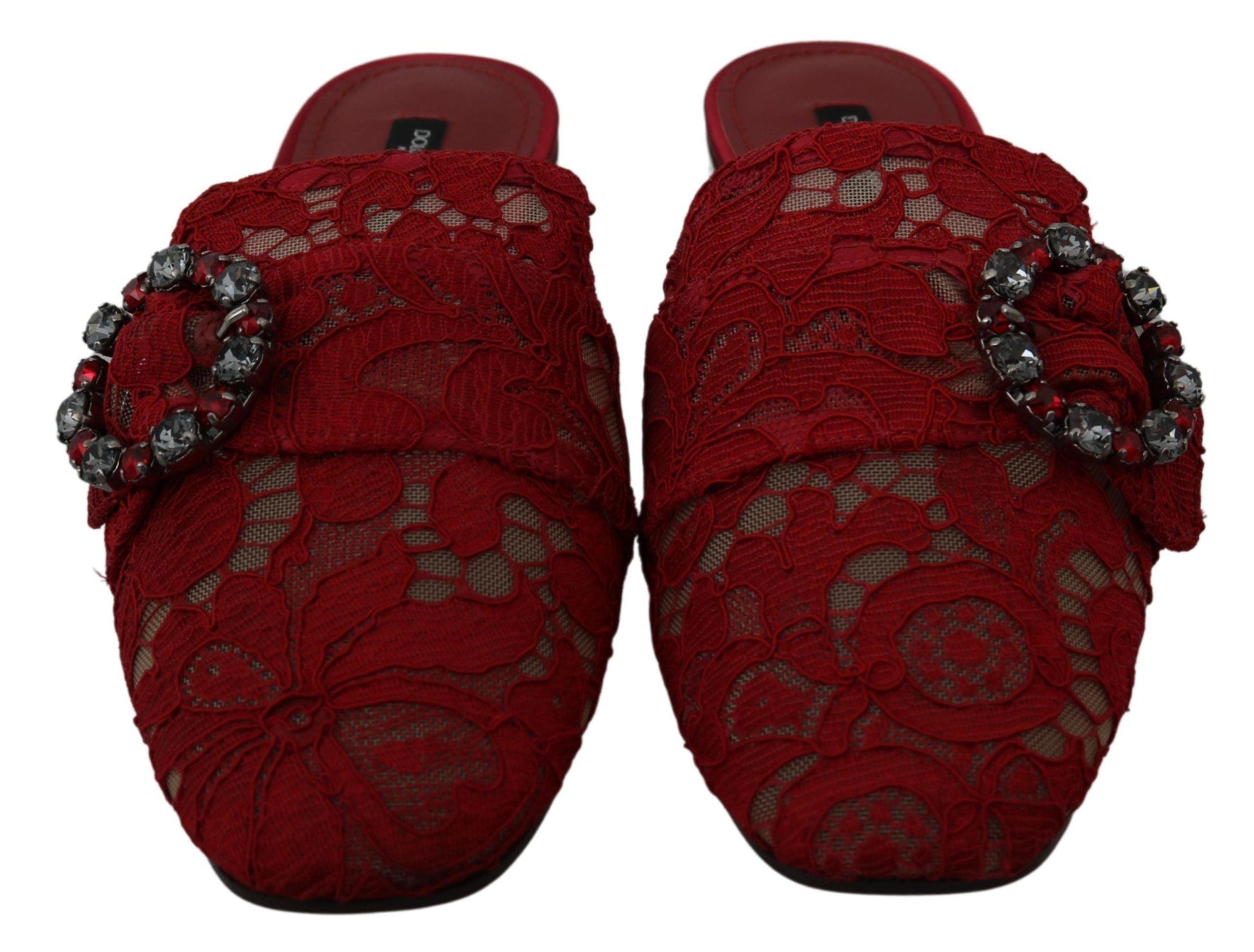 Dolce & Gabbana Radiant Red Slide Flats with Crystal Embellishments - Arichezz.store