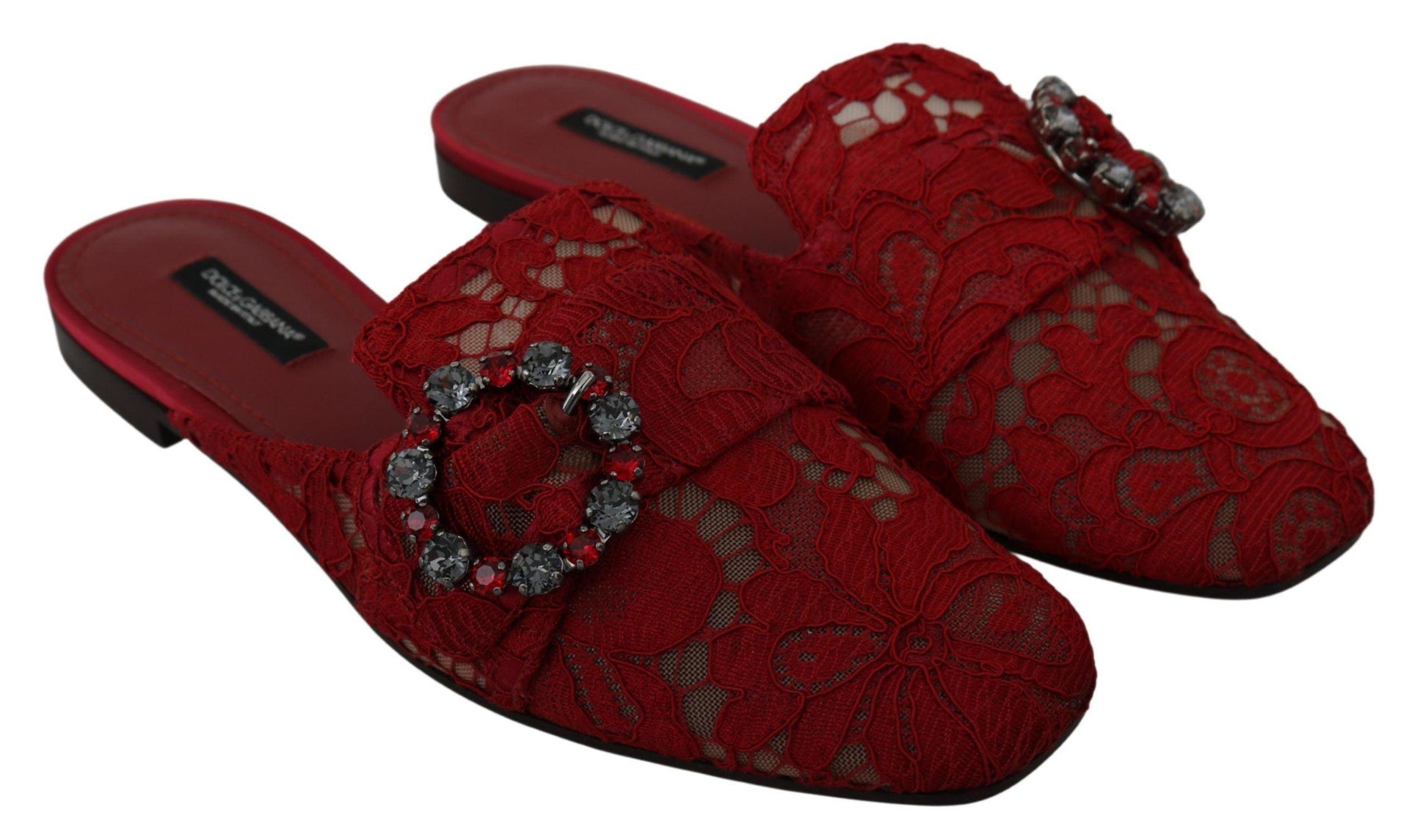 Dolce & Gabbana Radiant Red Slide Flats with Crystal Embellishments - Arichezz.store