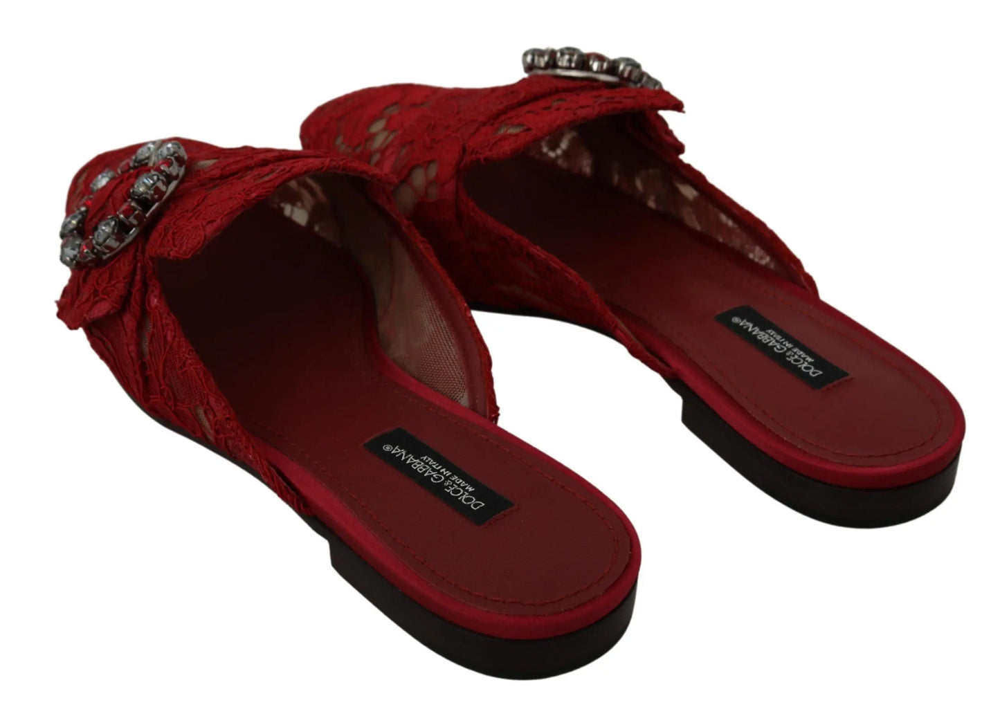 Dolce & Gabbana Radiant Red Slide Flats with Crystal Embellishments - Arichezz.store