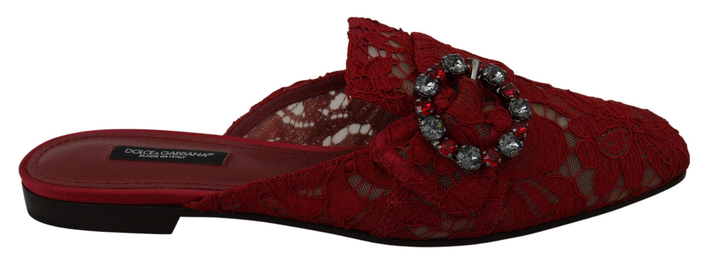 Dolce & Gabbana Radiant Red Slide Flats with Crystal Embellishments - Arichezz.store