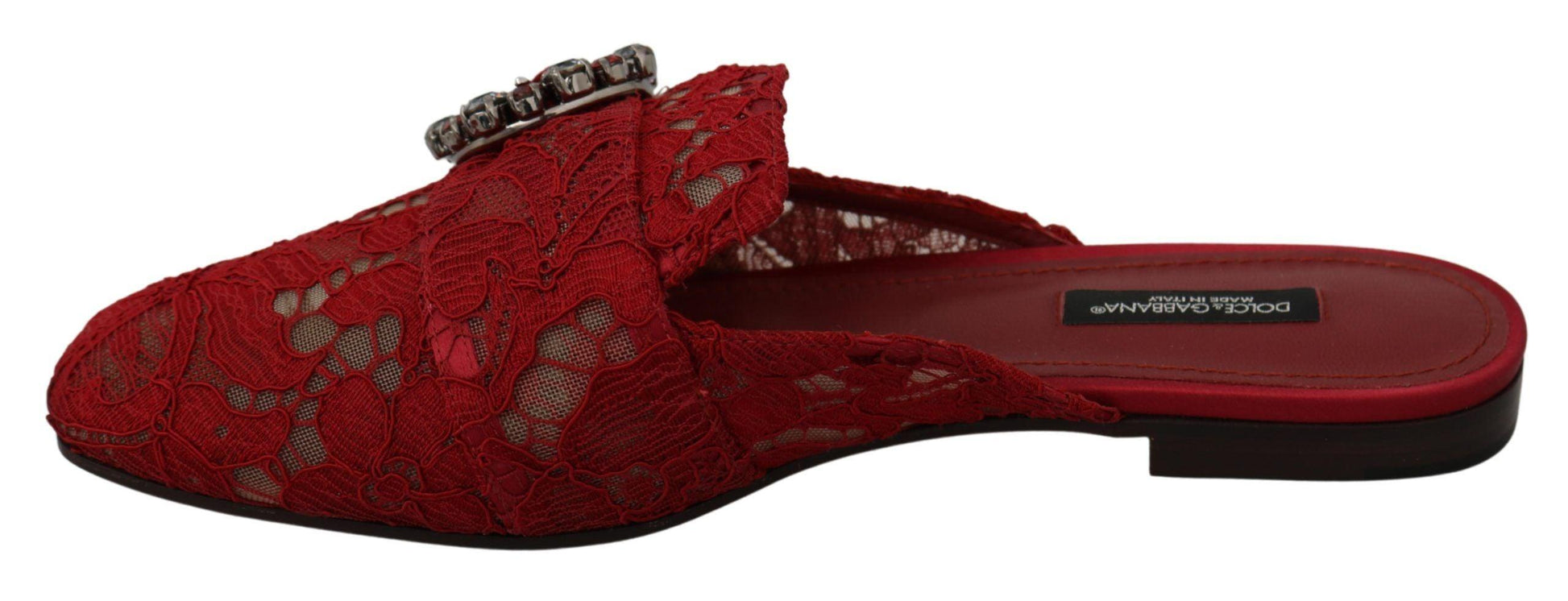 Dolce & Gabbana Radiant Red Slide Flats with Crystal Embellishments - Arichezz.store