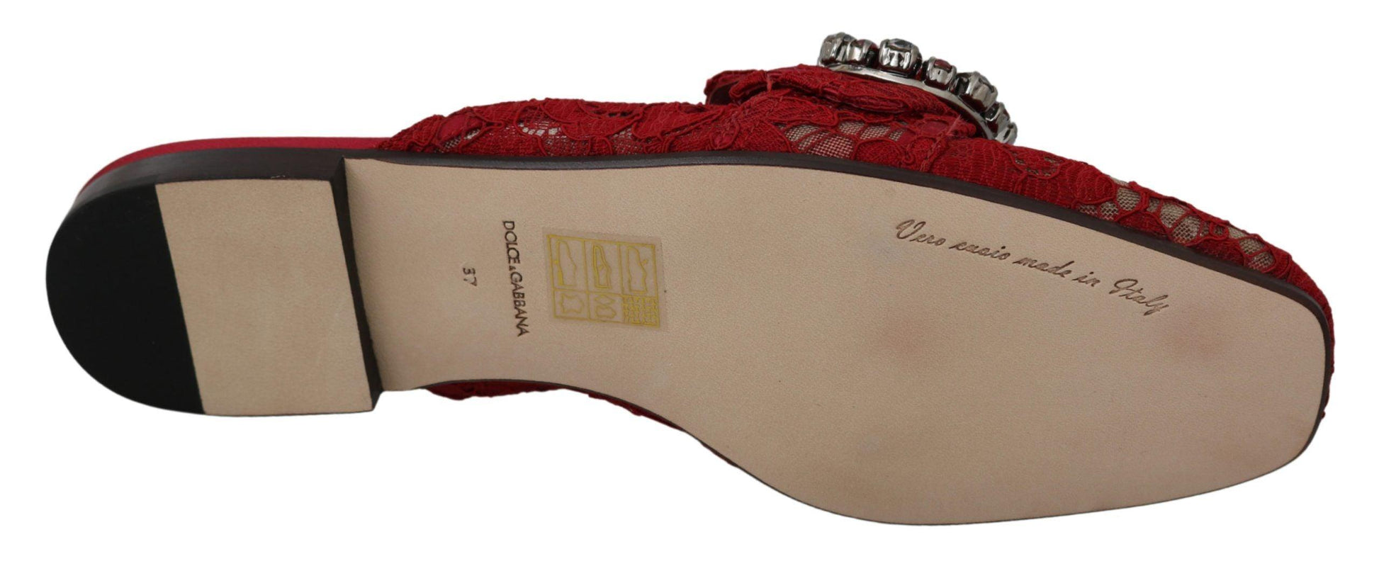 Dolce & Gabbana Radiant Red Slide Flats with Crystal Embellishments - Arichezz.store