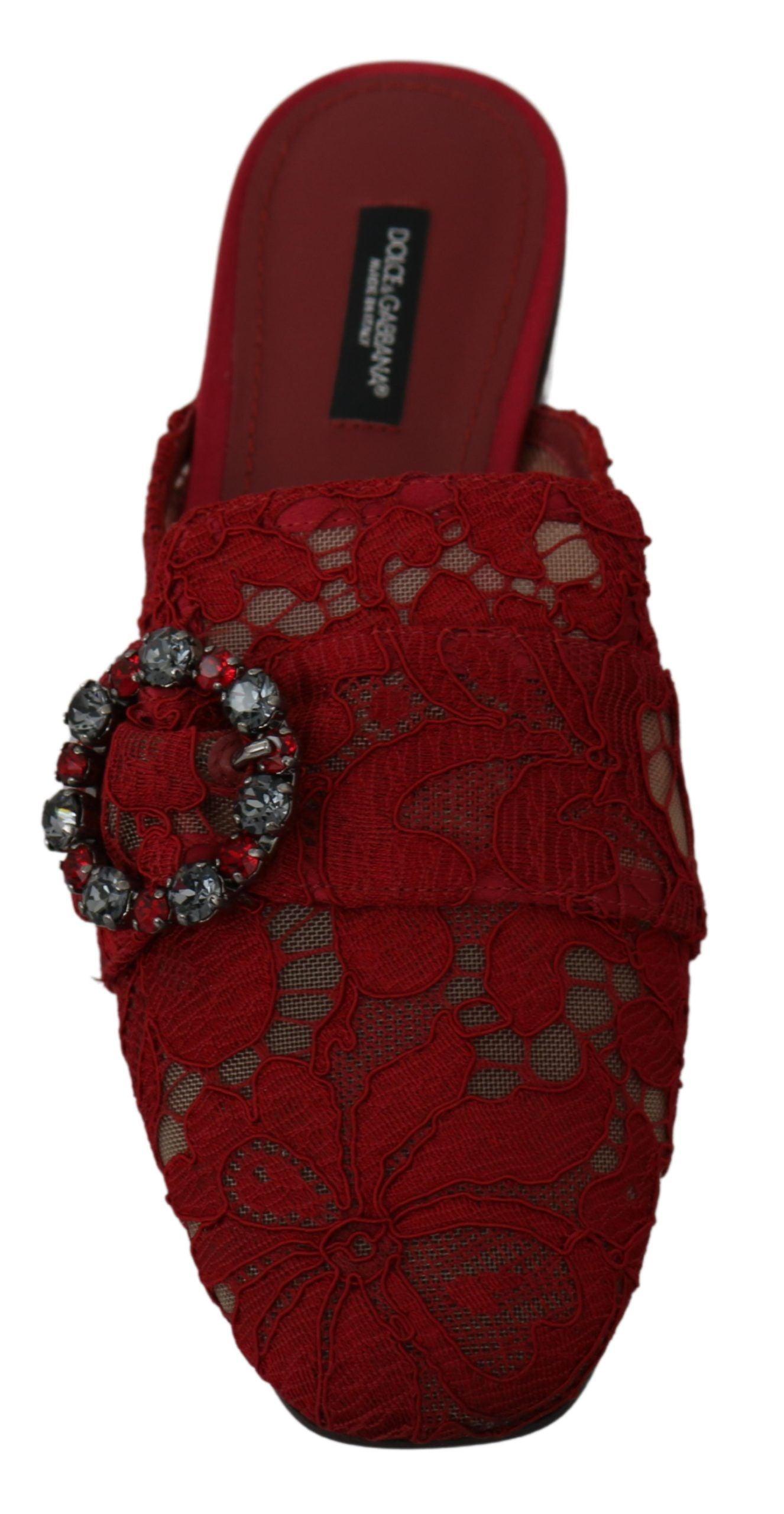 Dolce & Gabbana Radiant Red Slide Flats with Crystal Embellishments - Arichezz.store