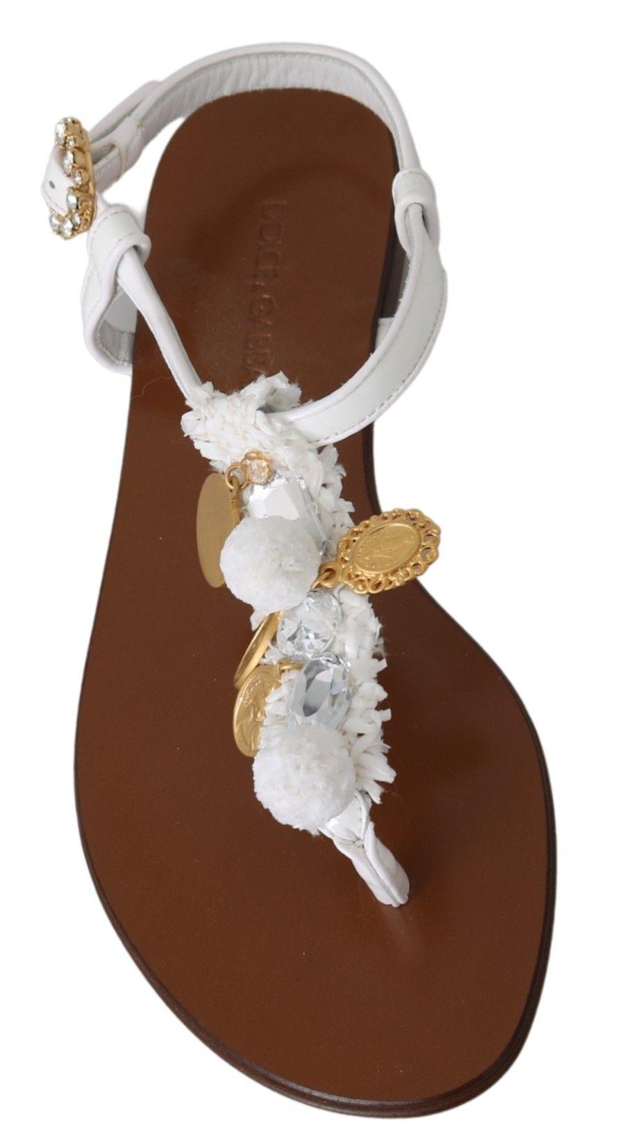 Dolce & Gabbana Pom Pom Flip Flop Ankle Strap Flats - Arichezz.store