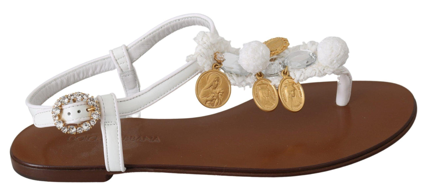 Dolce & Gabbana Pom Pom Flip Flop Ankle Strap Flats - Arichezz.store