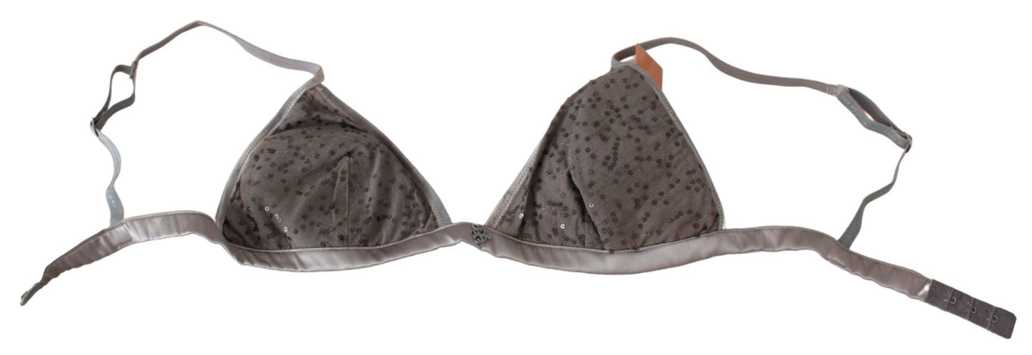 Ermanno Scervino Sequined Gray Triangolo Bra Luxury Underwear - Arichezz.store