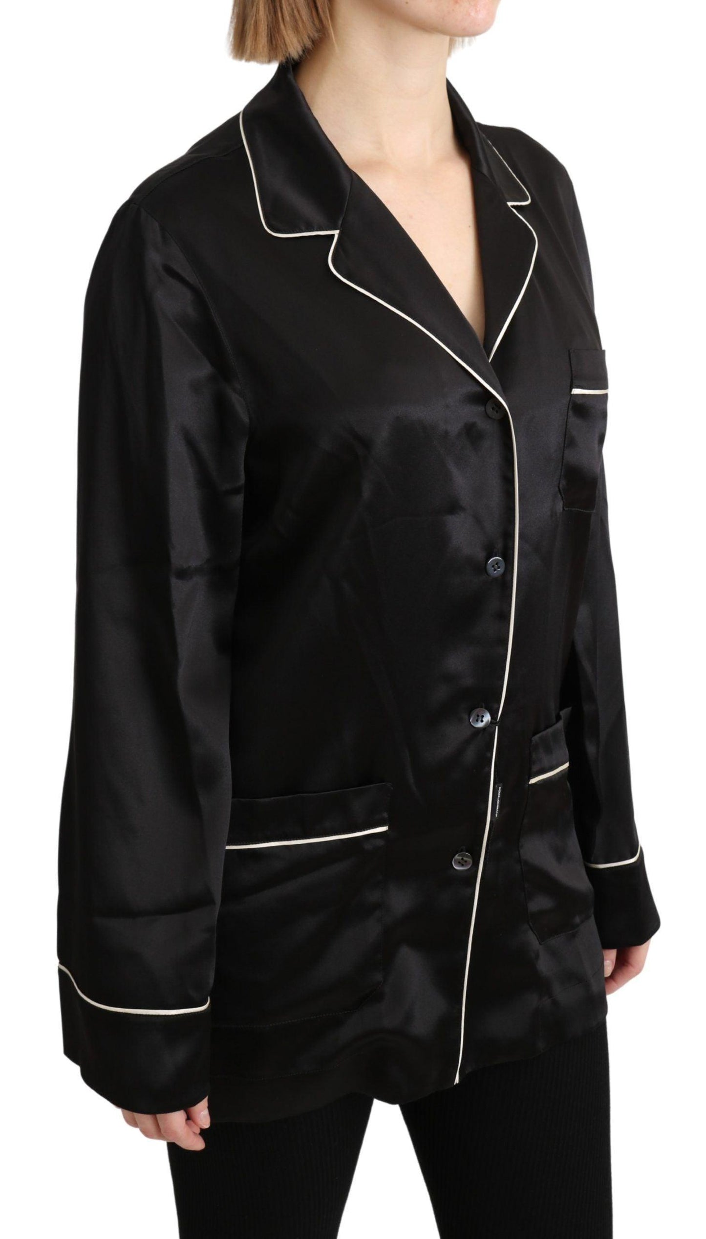 Dolce & Gabbana Elegant Silk Black Button-Up Blouse - Arichezz.store