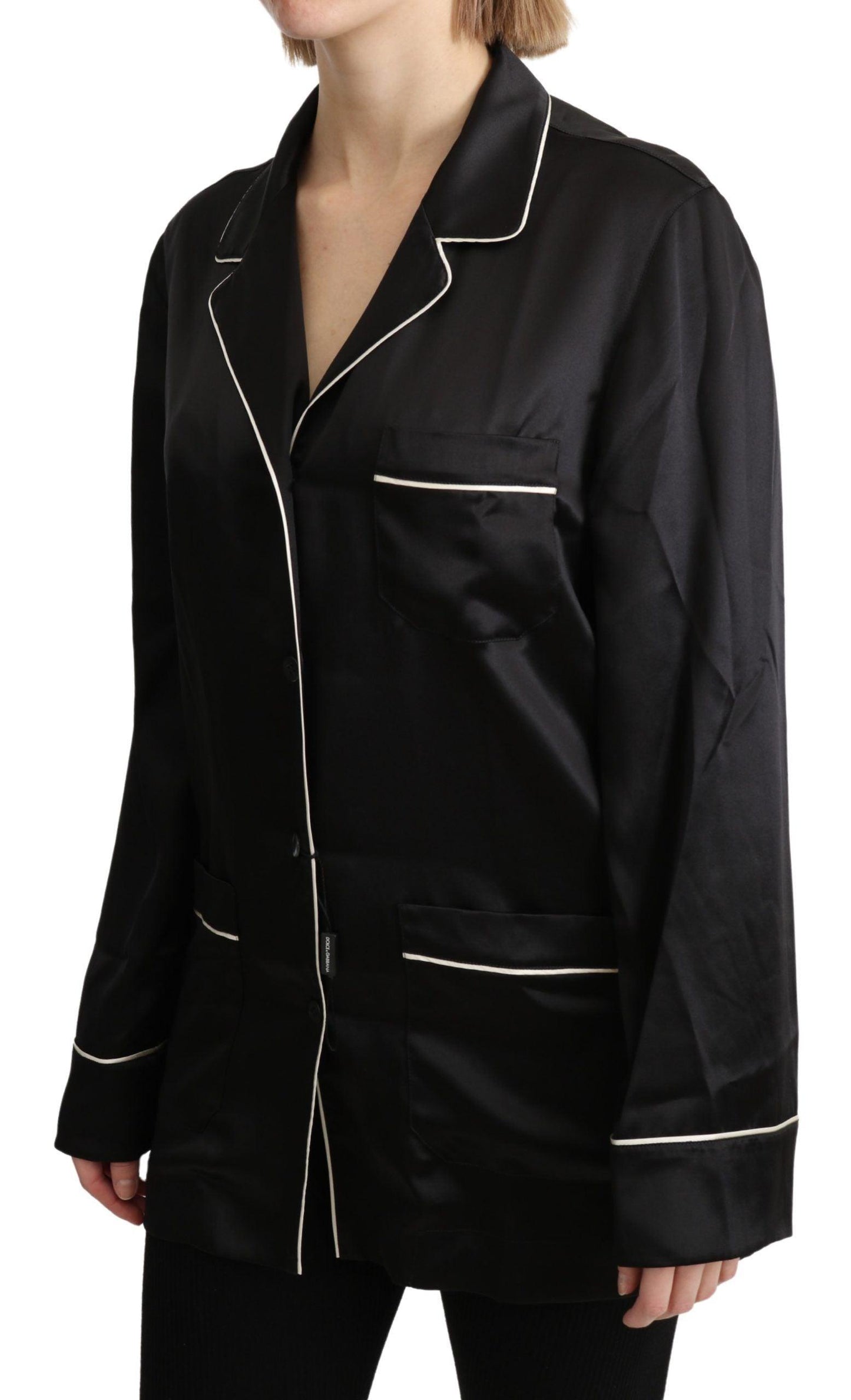 Dolce & Gabbana Elegant Silk Black Button-Up Blouse - Arichezz.store