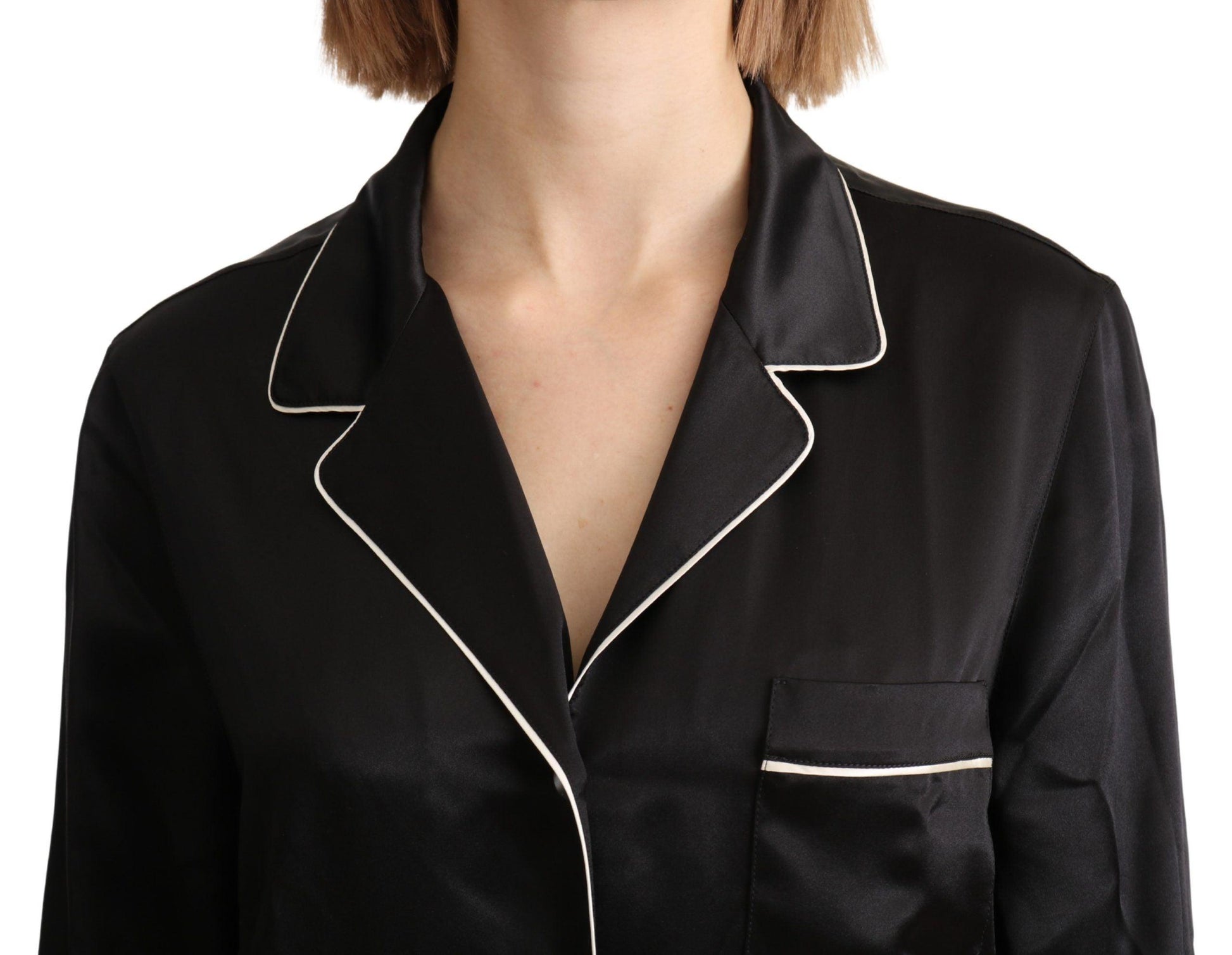 Dolce & Gabbana Elegant Silk Black Button-Up Blouse - Arichezz.store