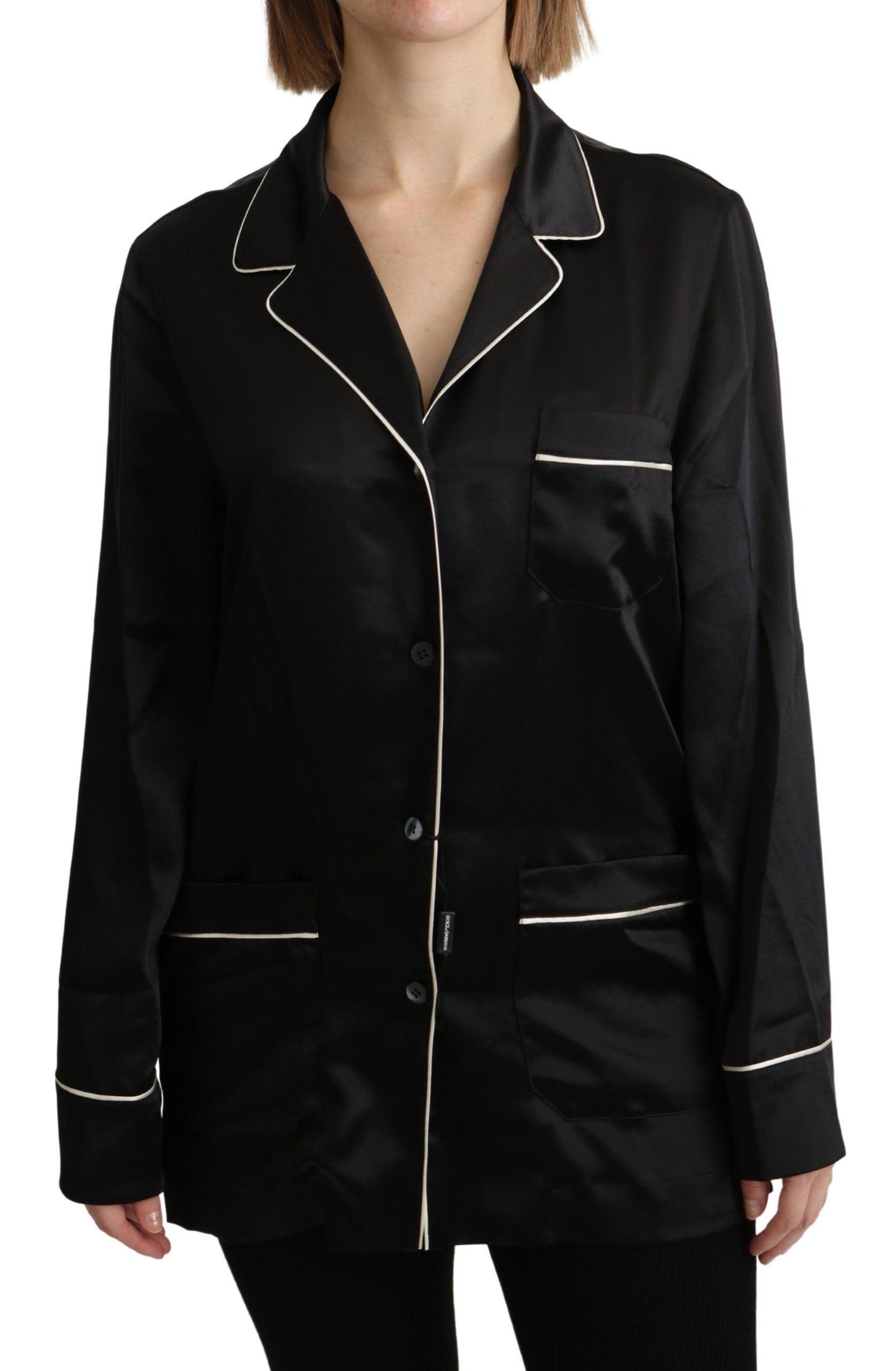 Dolce & Gabbana Elegant Silk Black Button-Up Blouse - Arichezz.store