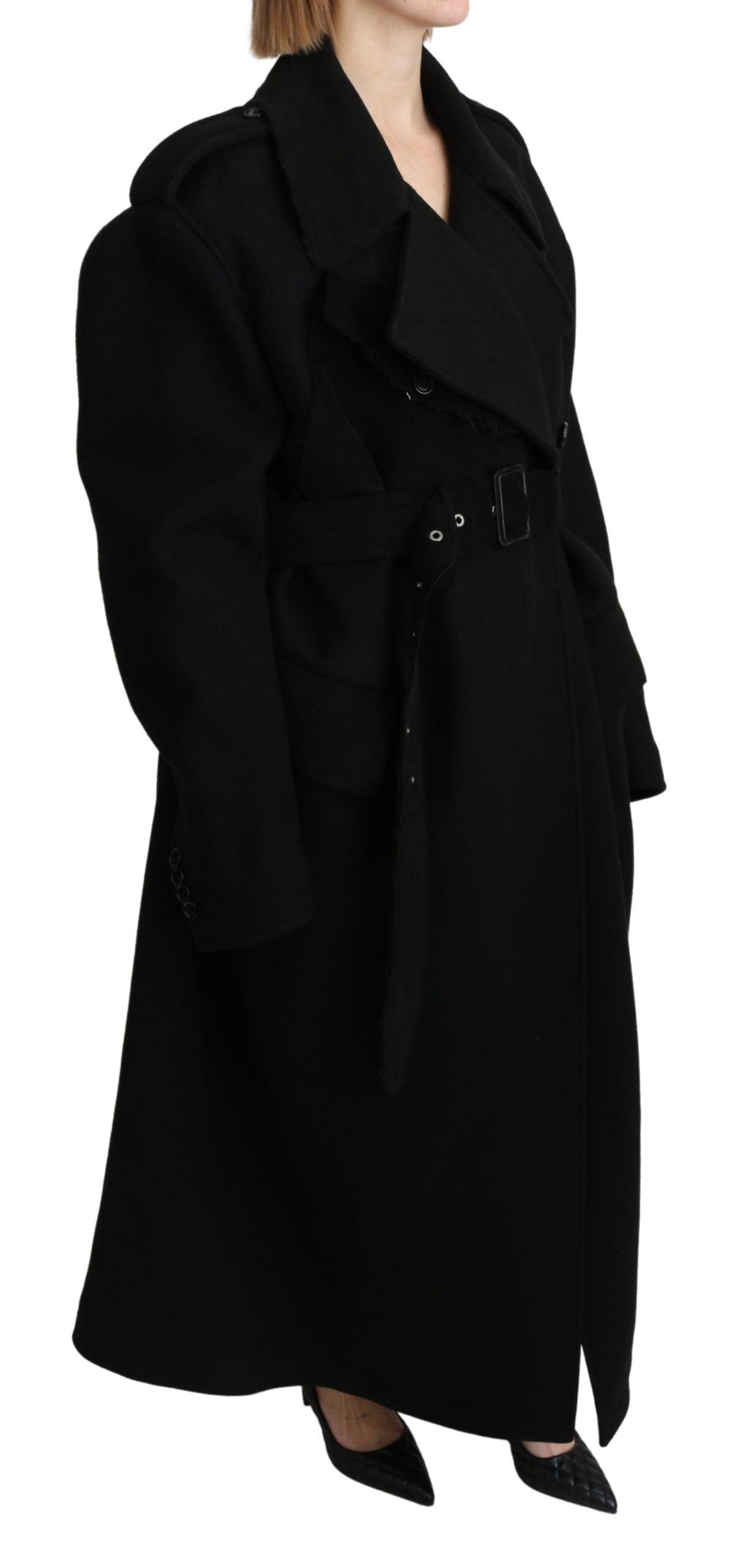 Dolce & Gabbana Elegant Black Virgin Wool Trenchcoat - Arichezz.store