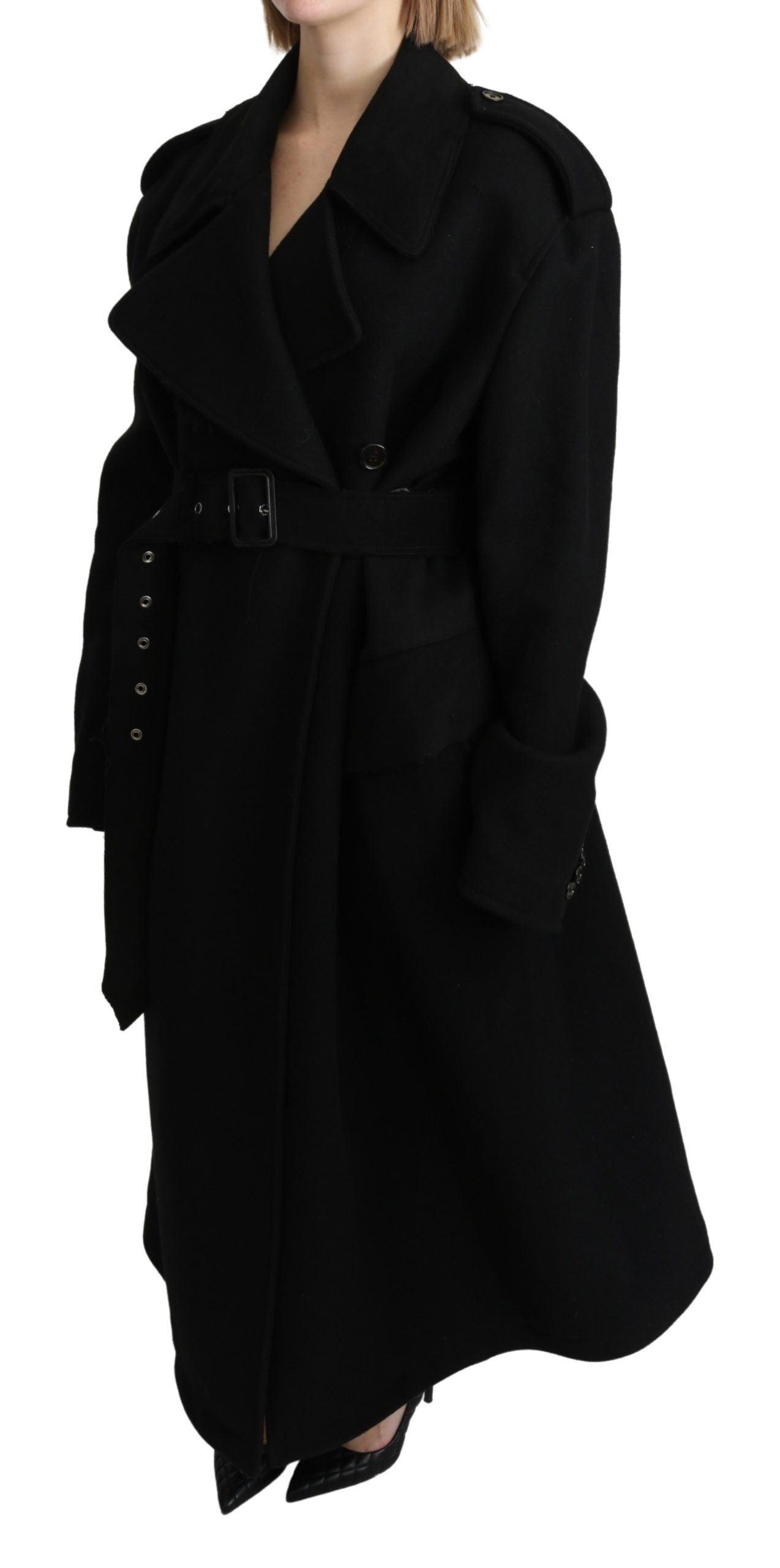 Dolce & Gabbana Elegant Black Virgin Wool Trenchcoat - Arichezz.store