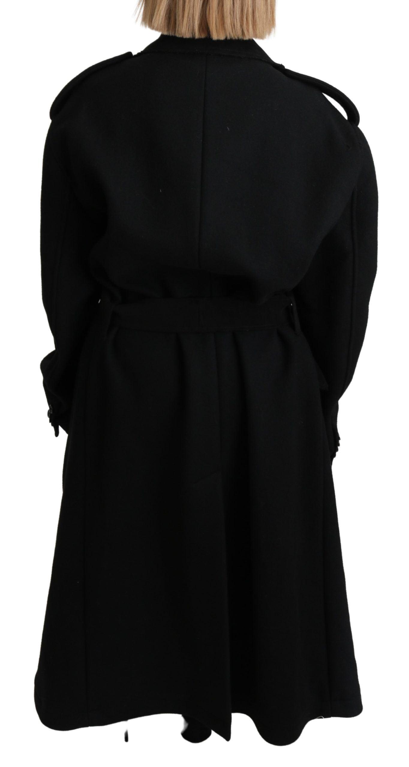 Dolce & Gabbana Elegant Black Virgin Wool Trenchcoat - Arichezz.store