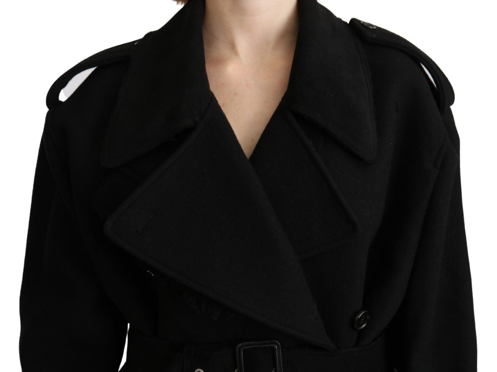 Dolce & Gabbana Elegant Black Virgin Wool Trenchcoat - Arichezz.store