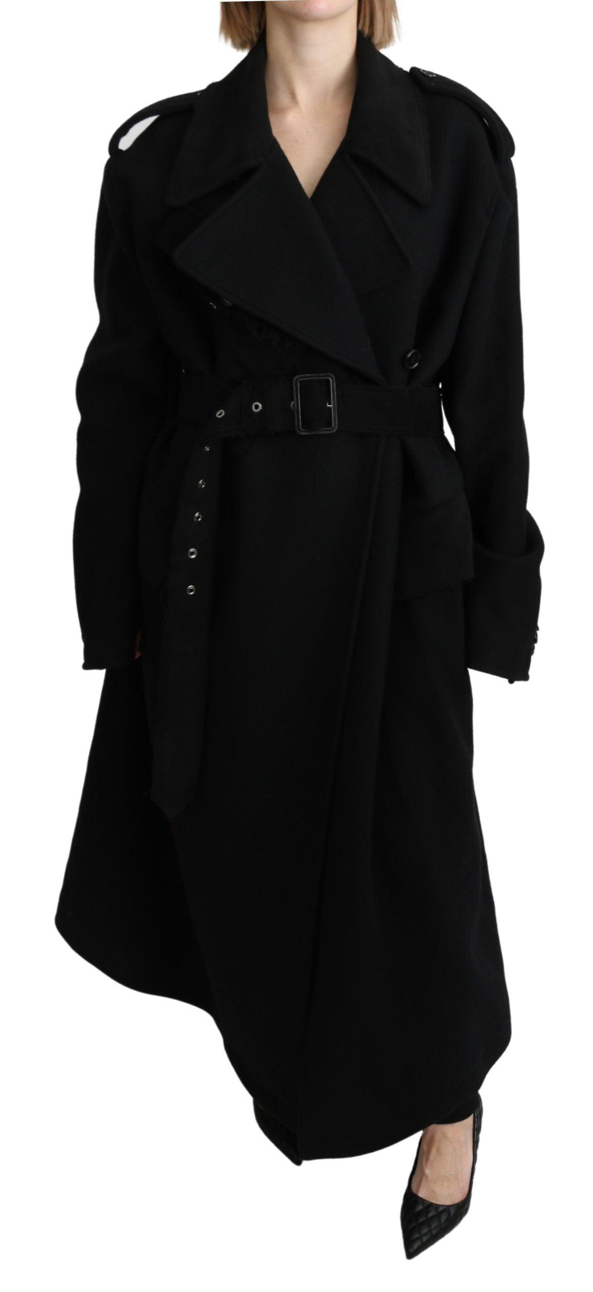 Dolce & Gabbana Elegant Black Virgin Wool Trenchcoat - Arichezz.store