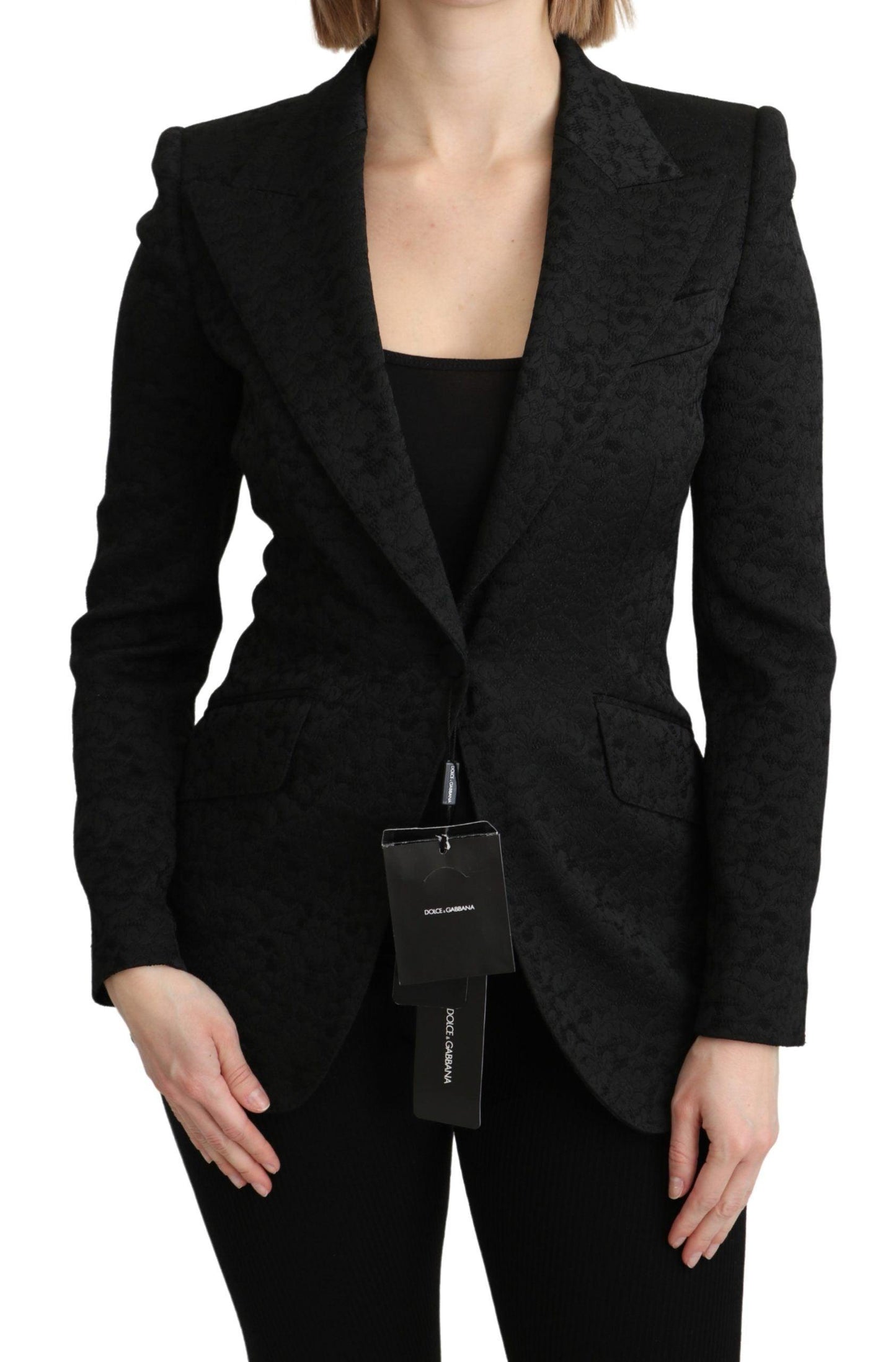 Dolce & Gabbana Black Brocade Single Breasted Blazer - Arichezz.store