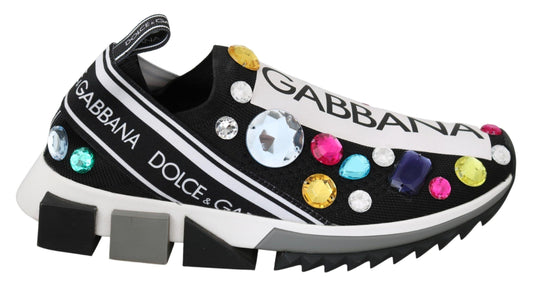 Dolce & Gabbana Black Crystal-Embellished Low Top Sneakers - Arichezz.store